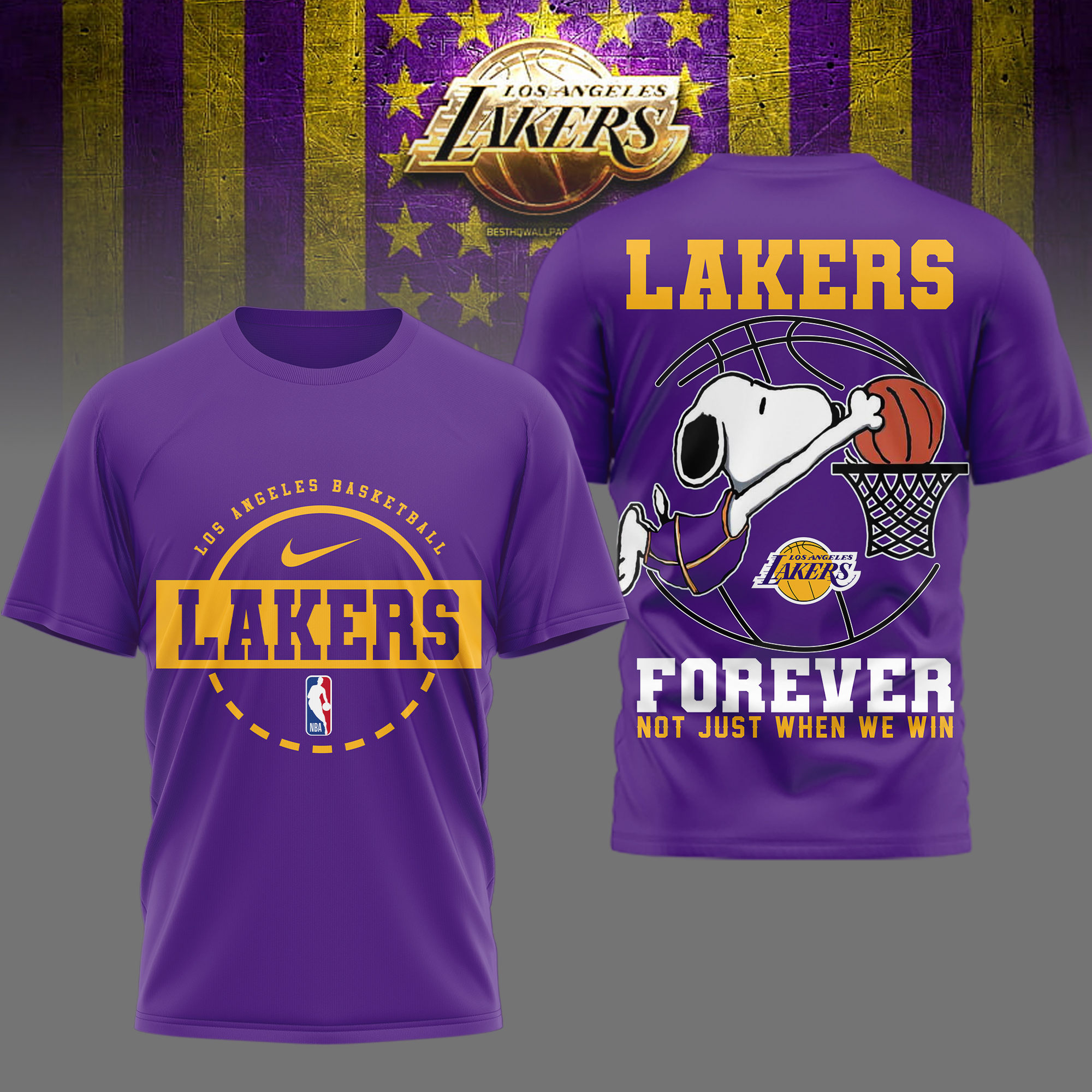 Los Angeles Lakers | Premium NBA Snoopy Forever Loyal 3D Shirt - Image 3
