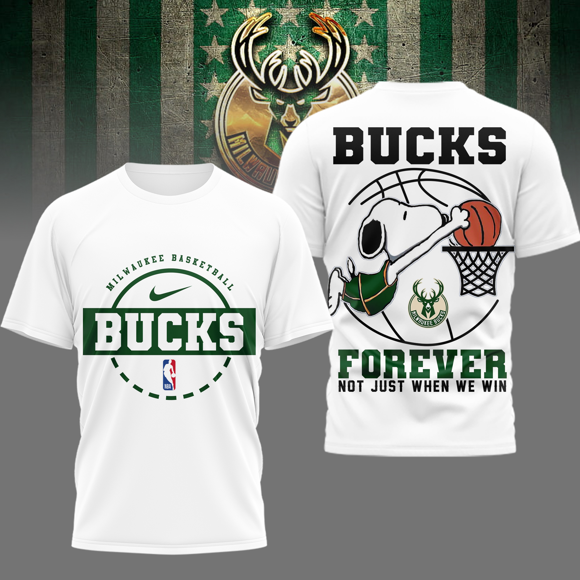 Milwaukee Bucks | Premium NBA Snoopy Forever Loyal 3D Shirt