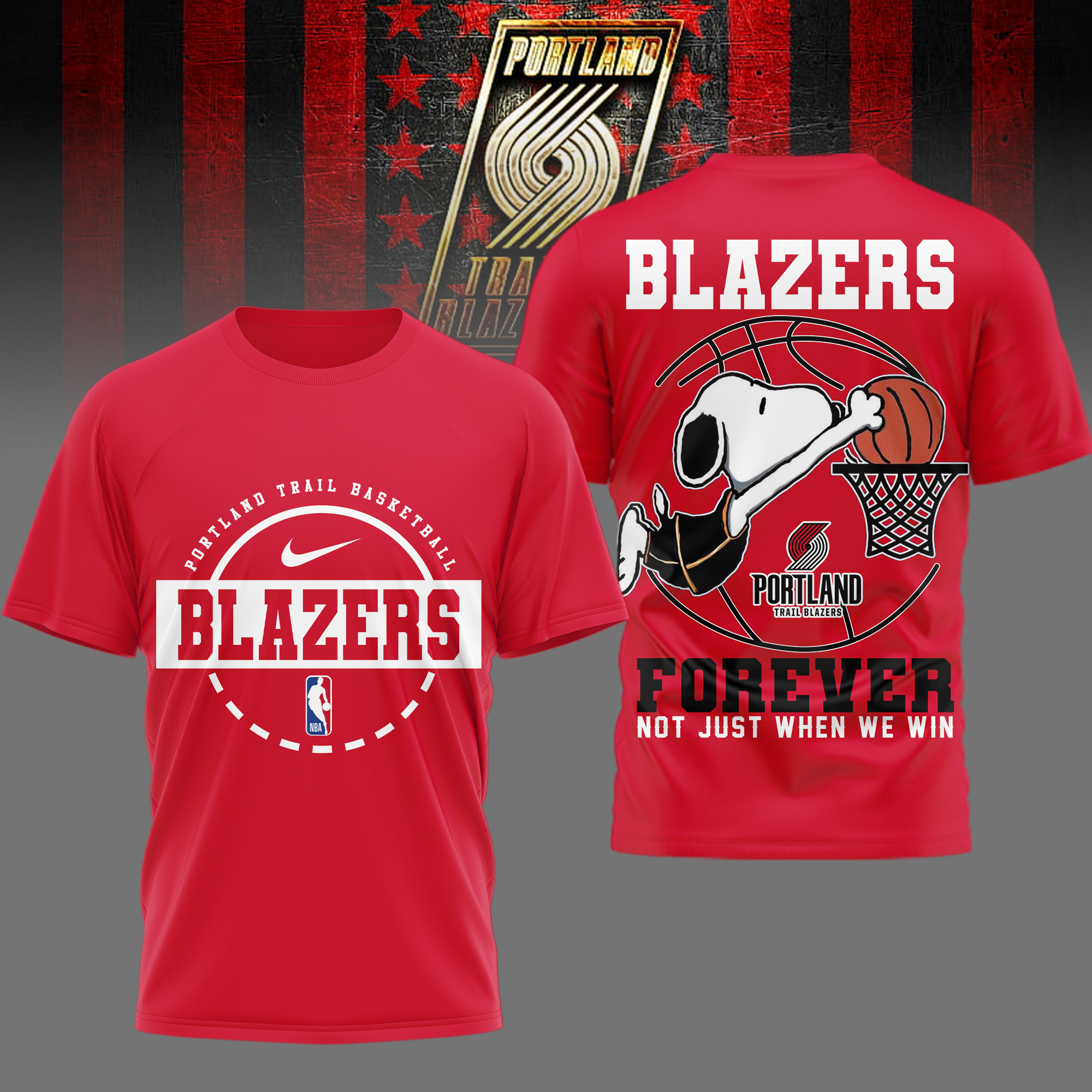 Portland Trail Blazers | Premium NBA Snoopy Forever Loyal 3D Shirt - Image 3