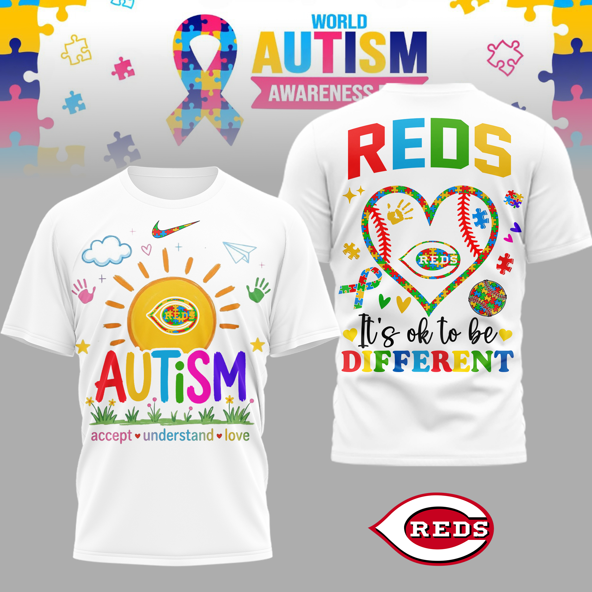 Cincinnati Reds | Premium MLB Autism Acceptance 3D Shirt