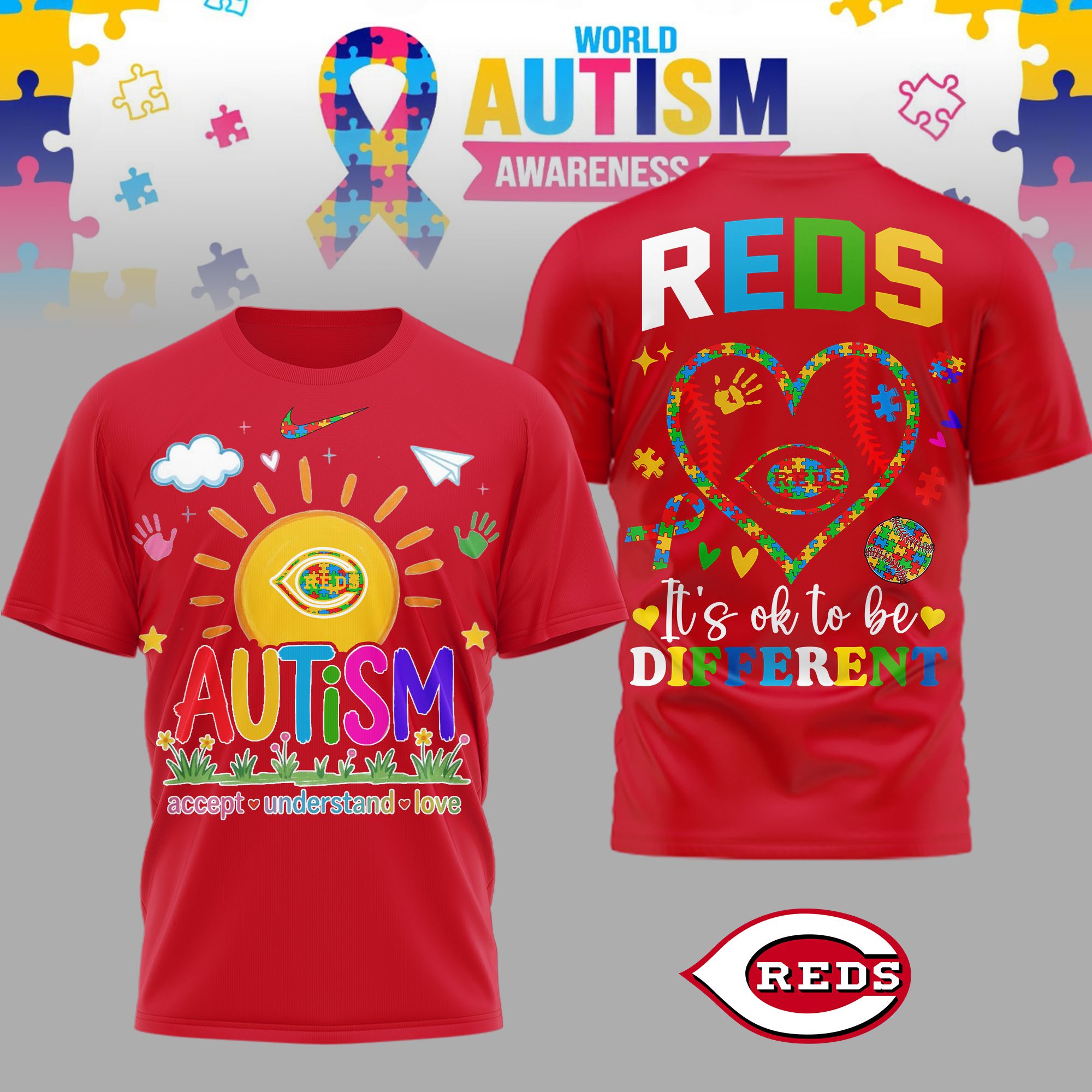 Cincinnati Reds | Premium MLB Autism Acceptance 3D Shirt - Image 3