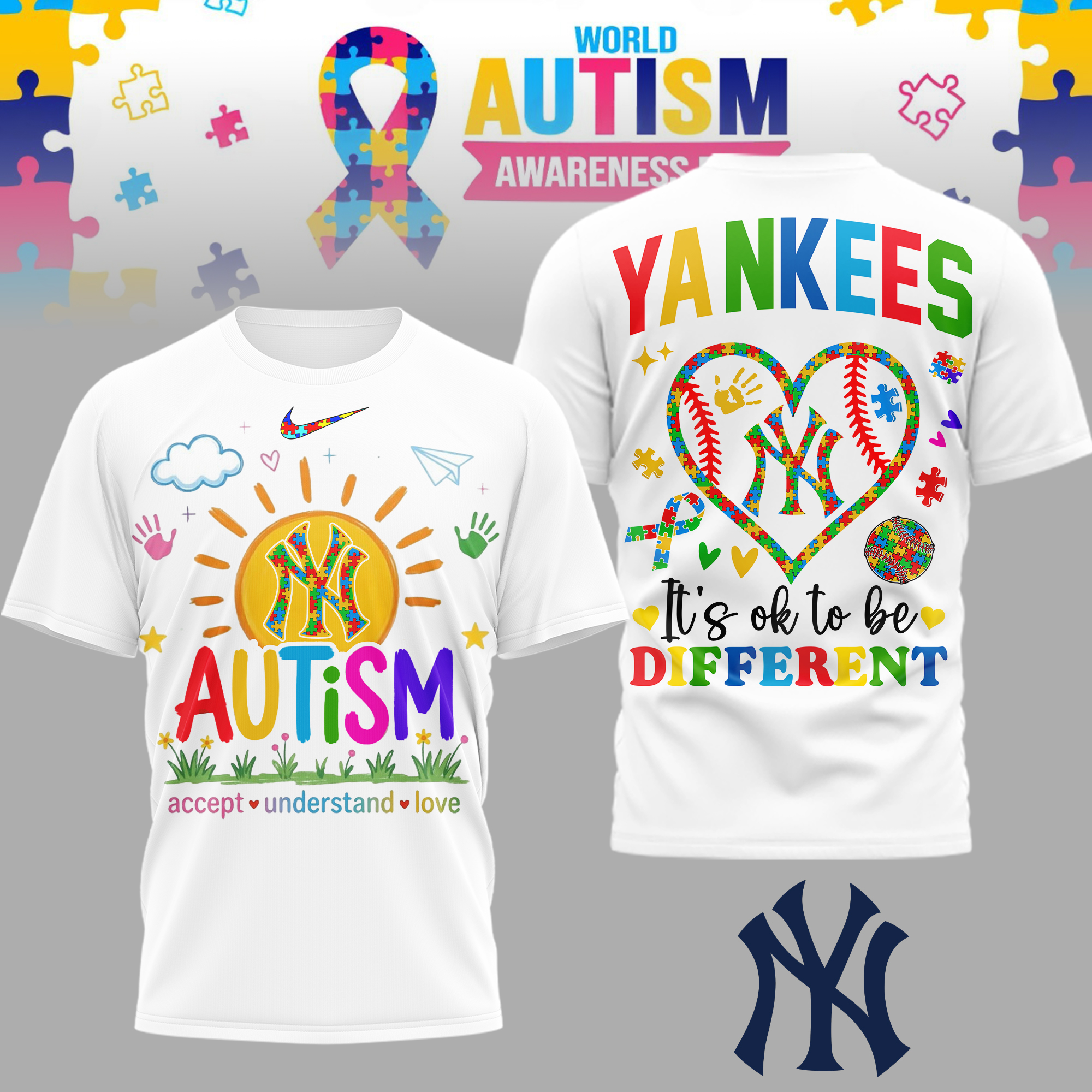 New York Yankees | Premium MLB Autism Acceptance 3D Shirt
