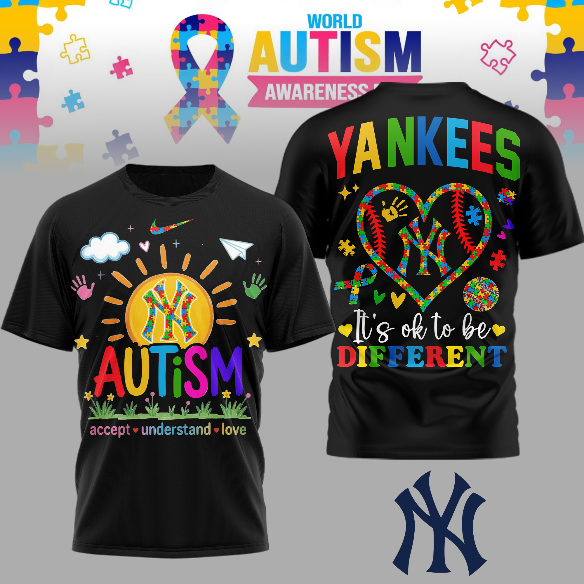 New York Yankees | Premium MLB Autism Acceptance 3D Shirt - Image 2