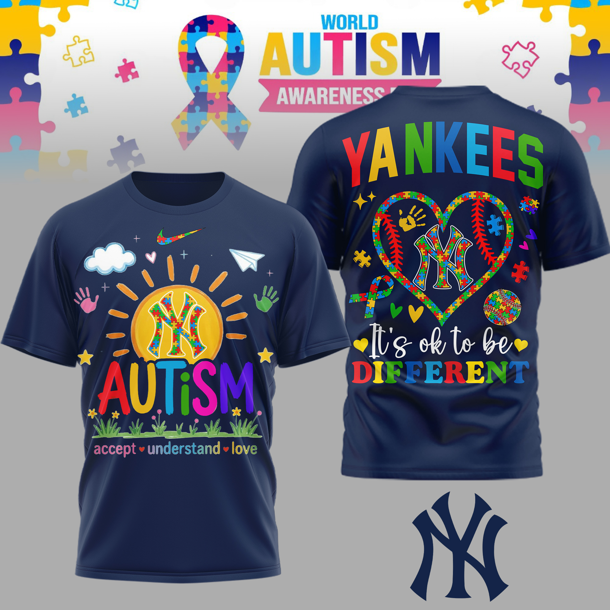 New York Yankees | Premium MLB Autism Acceptance 3D Shirt - Image 3