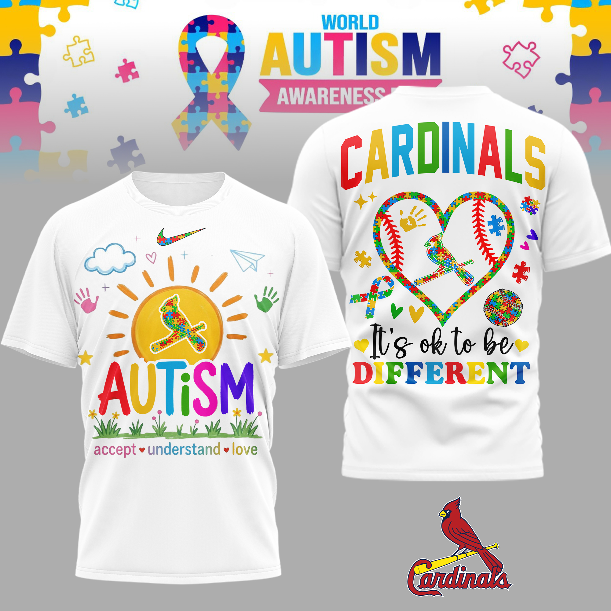 St.Louis Cardinals | Premium MLB Autism Acceptance 3D Shirt