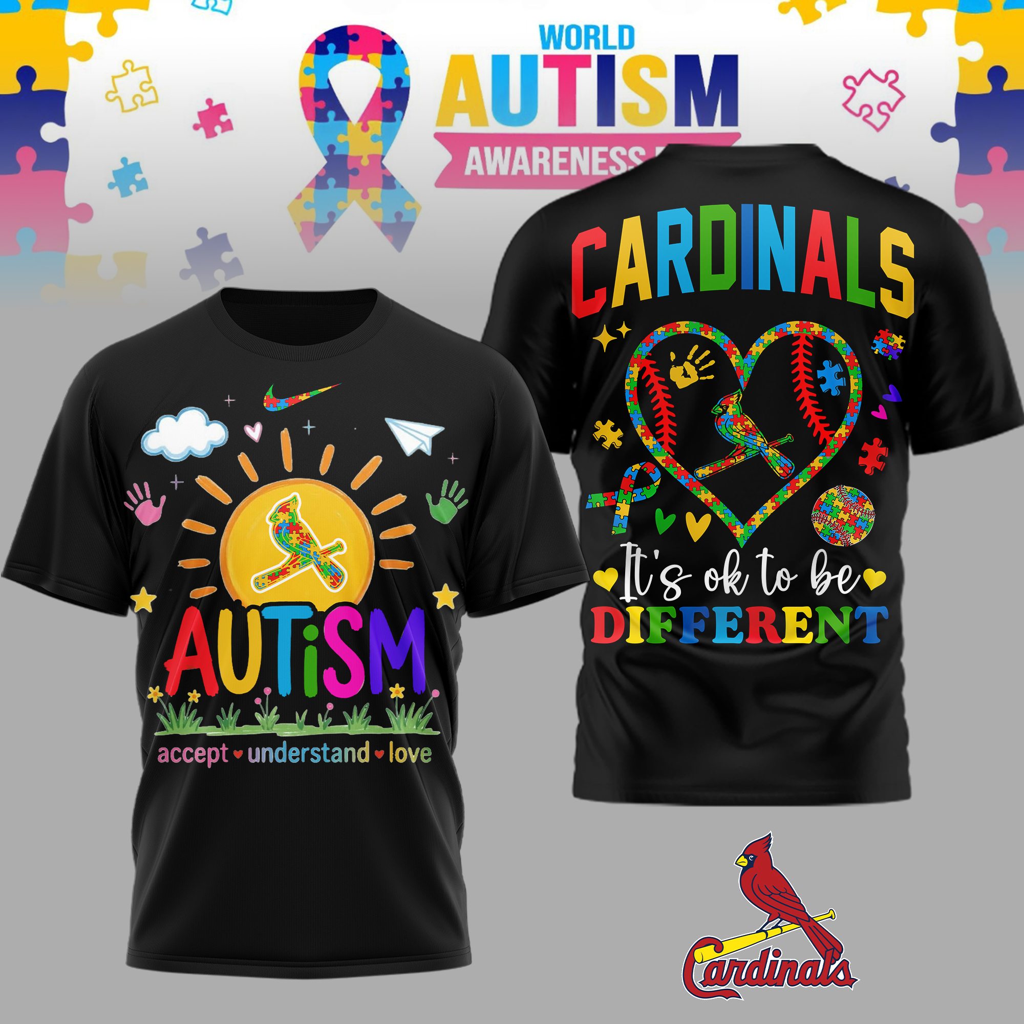 St.Louis Cardinals | Premium MLB Autism Acceptance 3D Shirt - Image 2