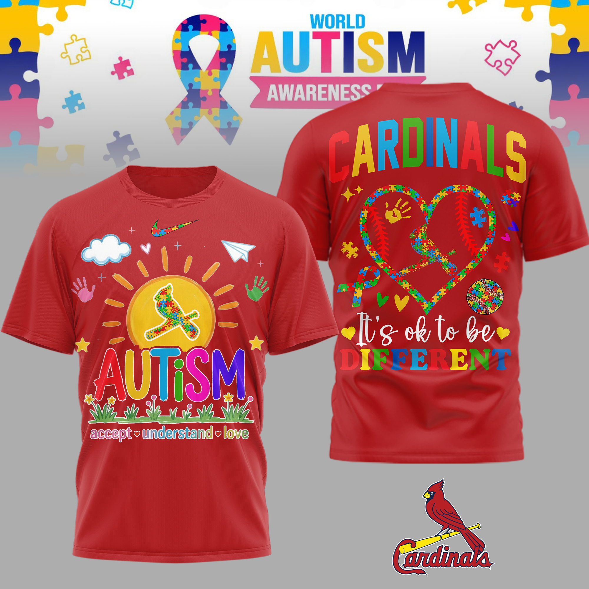 St.Louis Cardinals | Premium MLB Autism Acceptance 3D Shirt - Image 3