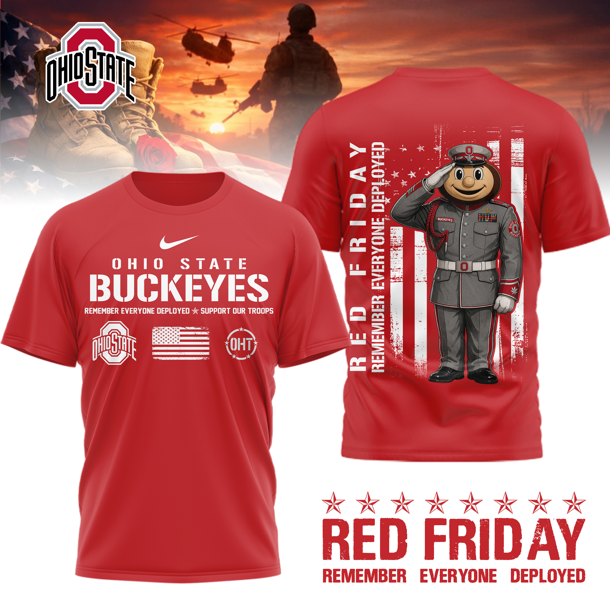 Ohio State Buckeyes | Premium NCAA Remember Everyone Deployed 3d Shirt