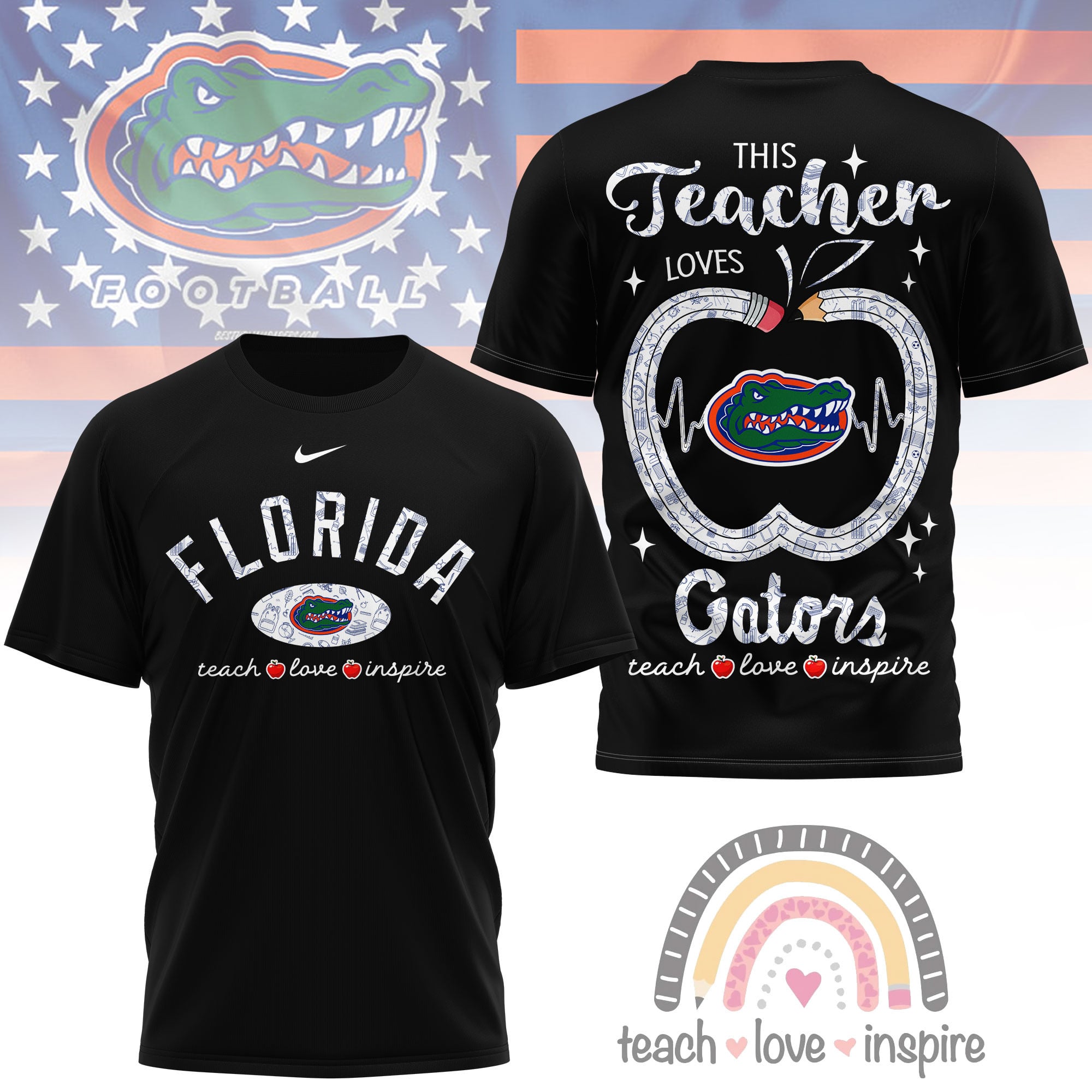 Florida Gators | Premium NCAA Teacher Love Inspire 3D T-Shirt - Image 2