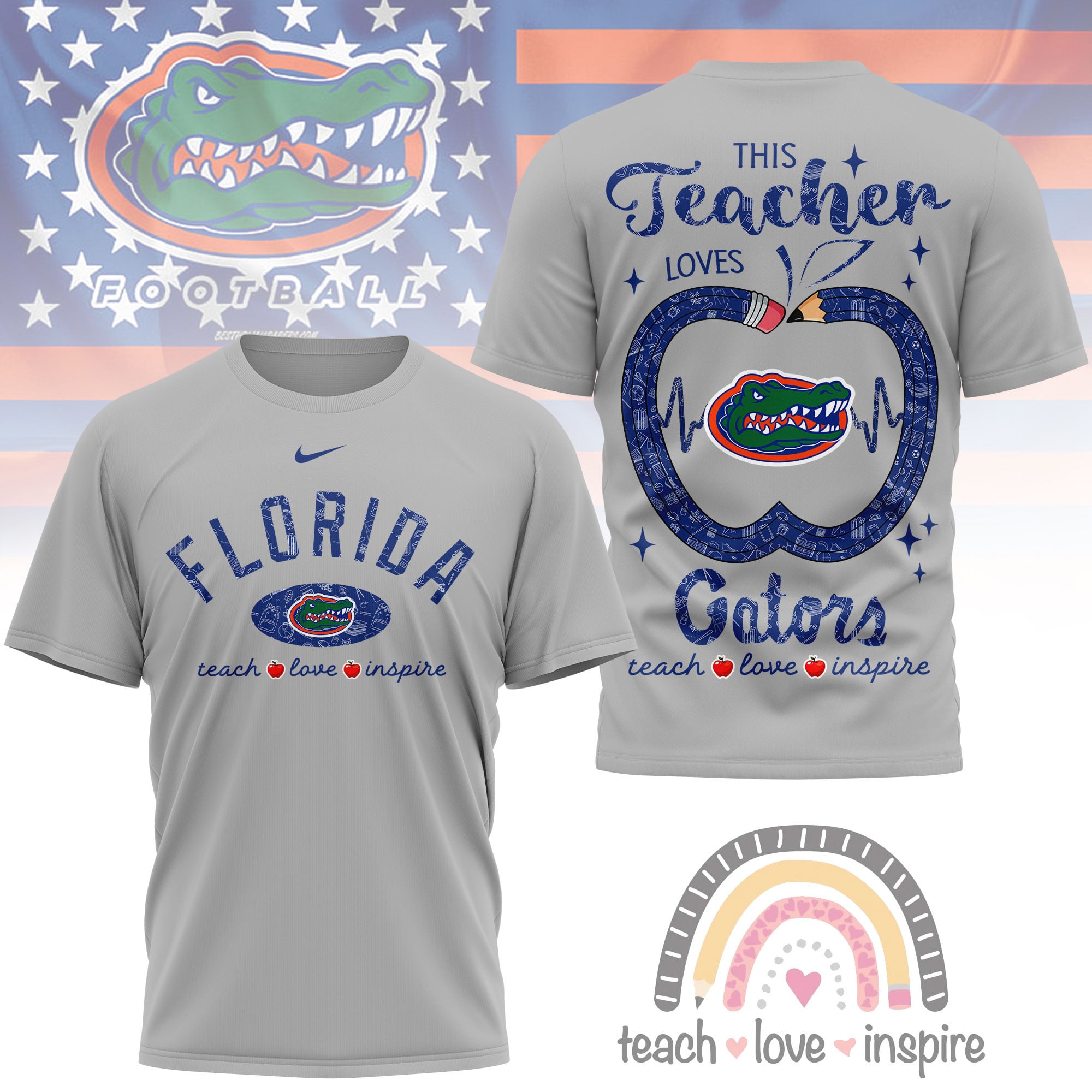Florida Gators | Premium NCAA Teacher Love Inspire 3D T-Shirt - Image 3