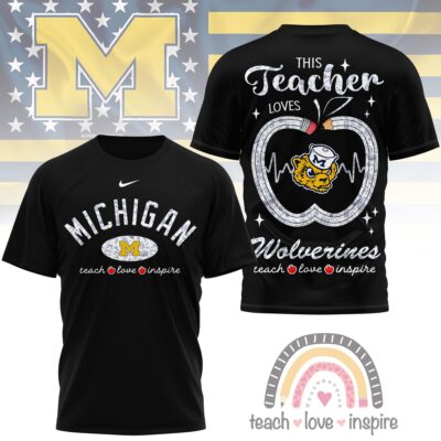 Alternative view of Michigan Wolverines | Premium NCAA Teacher Love Inspire 3D T-Shirt