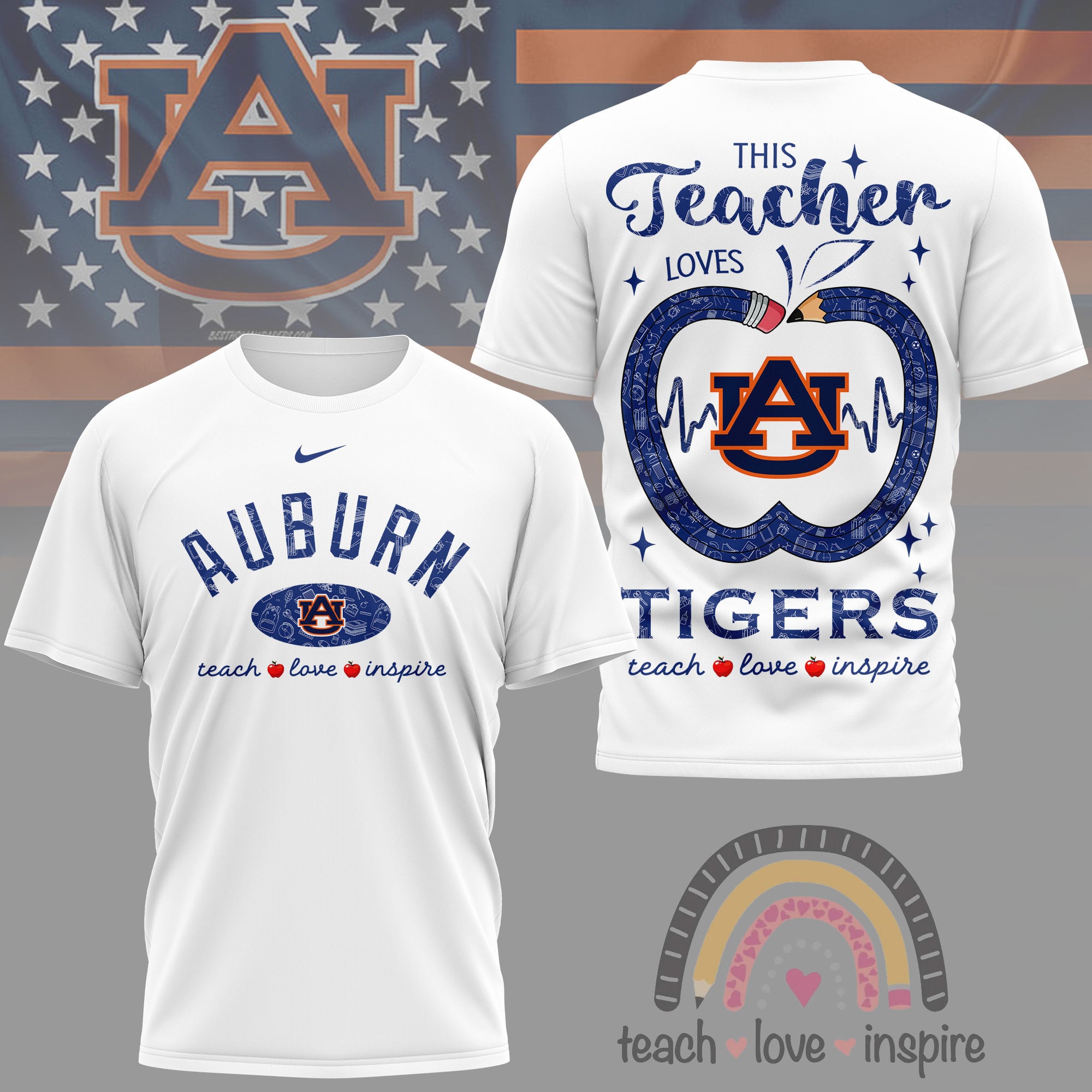 Auburn Tigers | Premium NCAA Teacher Love Inspire 3D T-Shirt