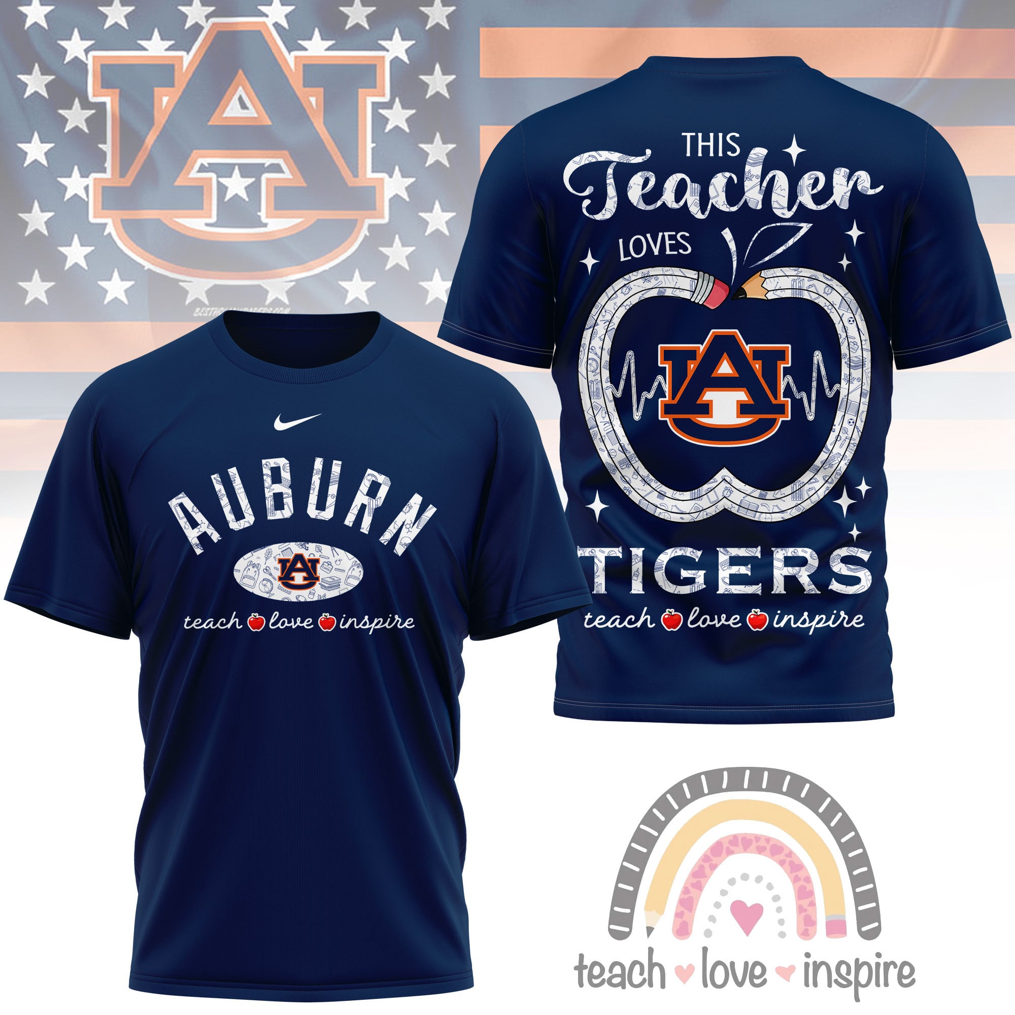 Auburn Tigers | Premium NCAA Teacher Love Inspire 3D T-Shirt - Image 4