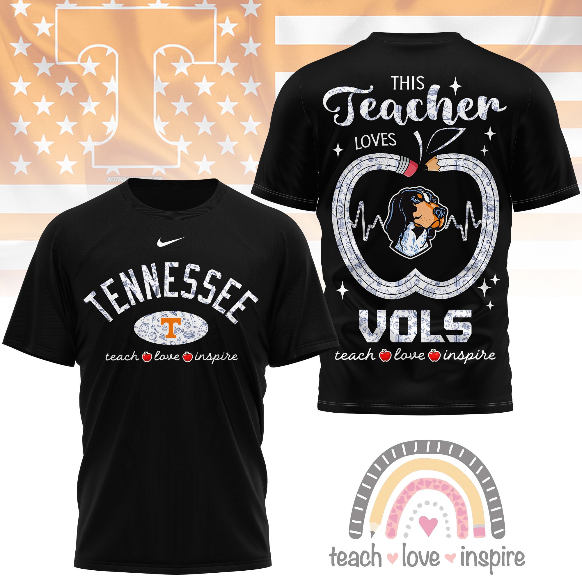 Tennessee Volunteers | Premium NCAA Teacher Love Inspire 3D T-Shirt - Image 2