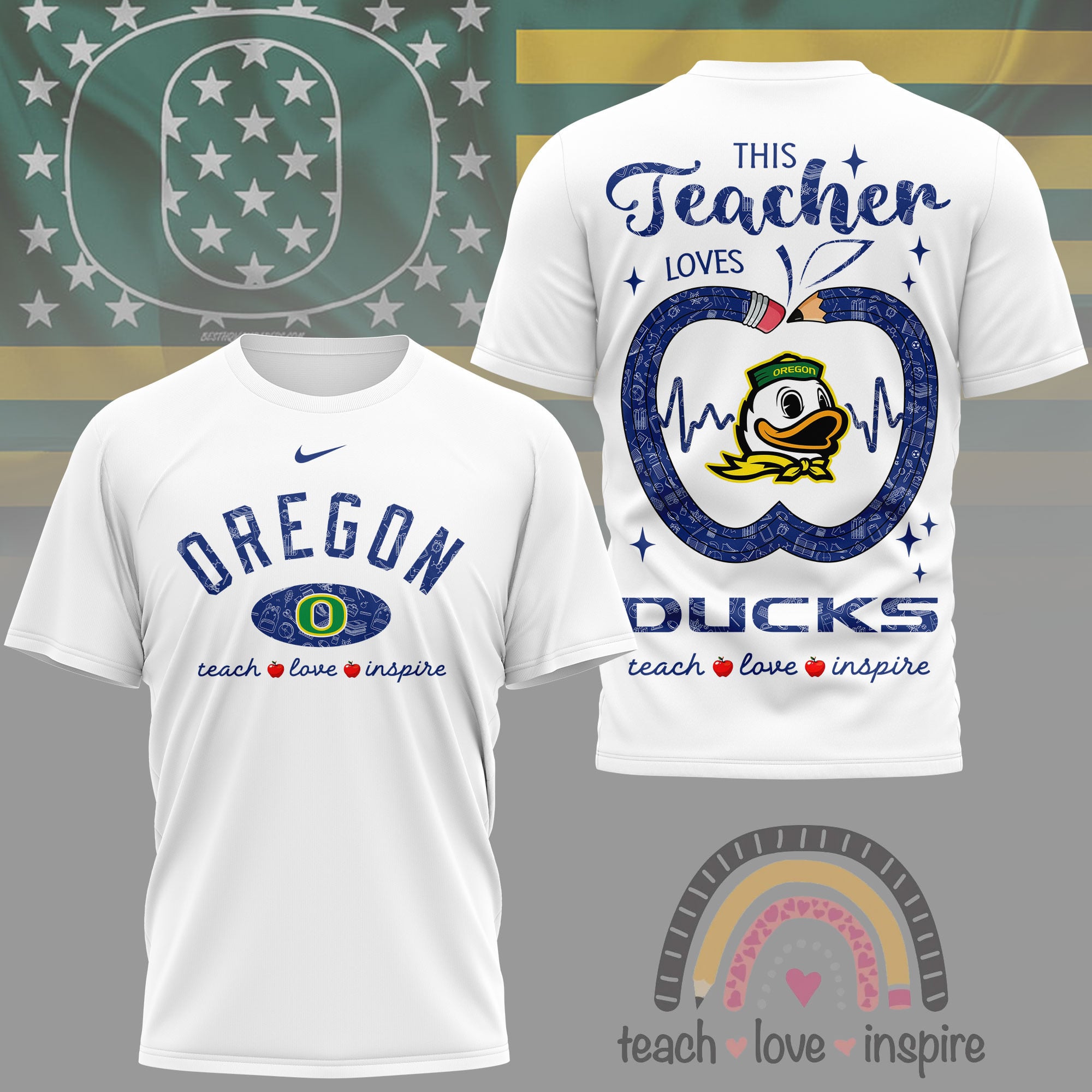 Oregon Ducks | Premium NCAA Teacher Love Inspire 3D T-Shirt