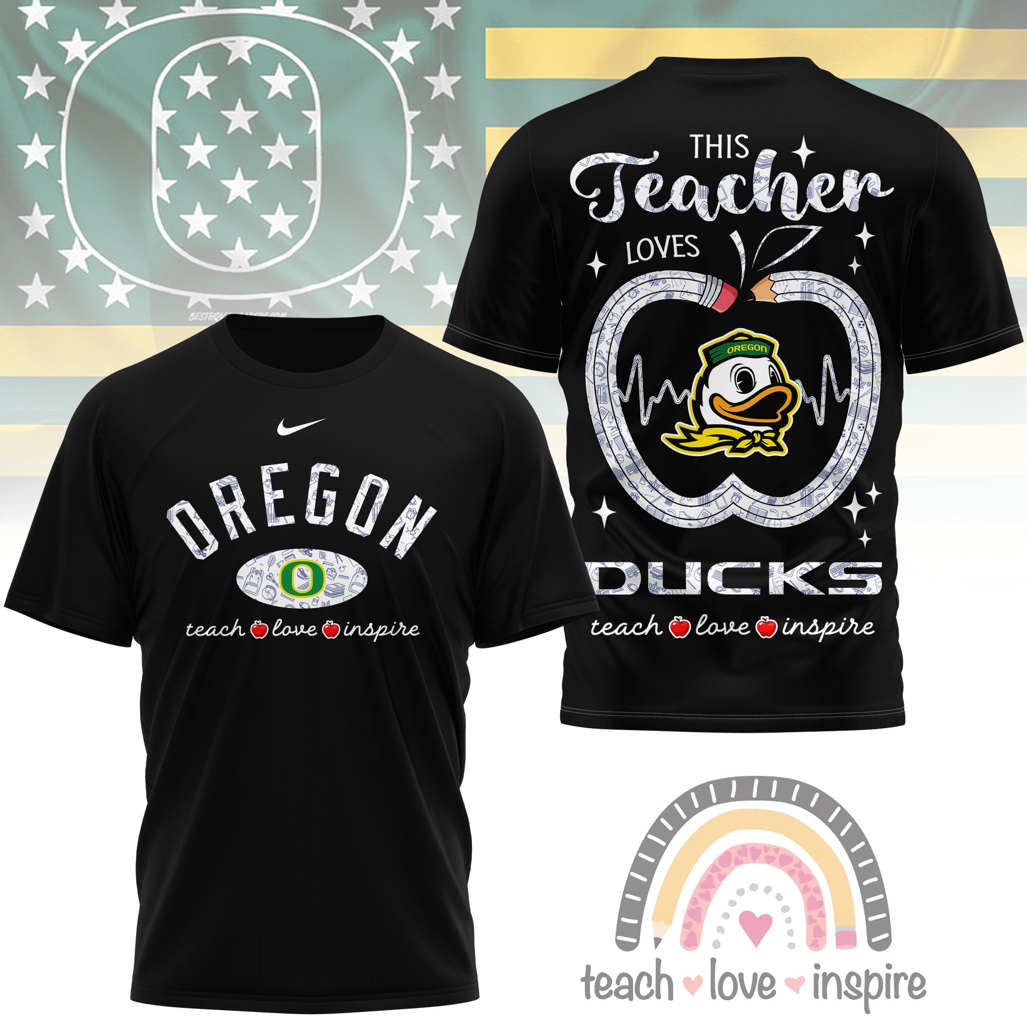 Oregon Ducks | Premium NCAA Teacher Love Inspire 3D T-Shirt - Image 2