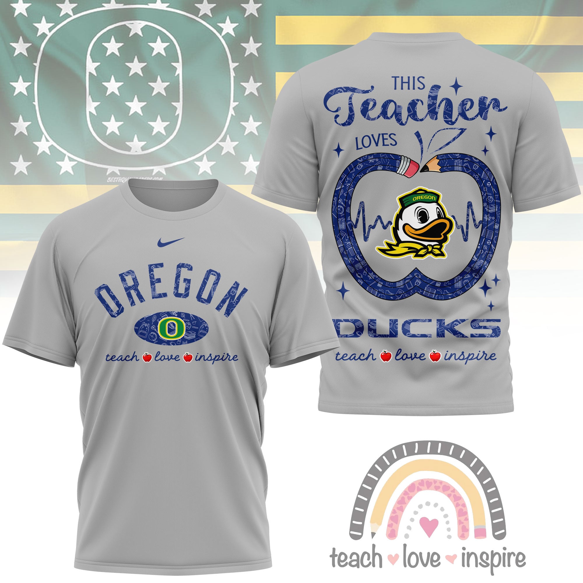 Oregon Ducks | Premium NCAA Teacher Love Inspire 3D T-Shirt - Image 3
