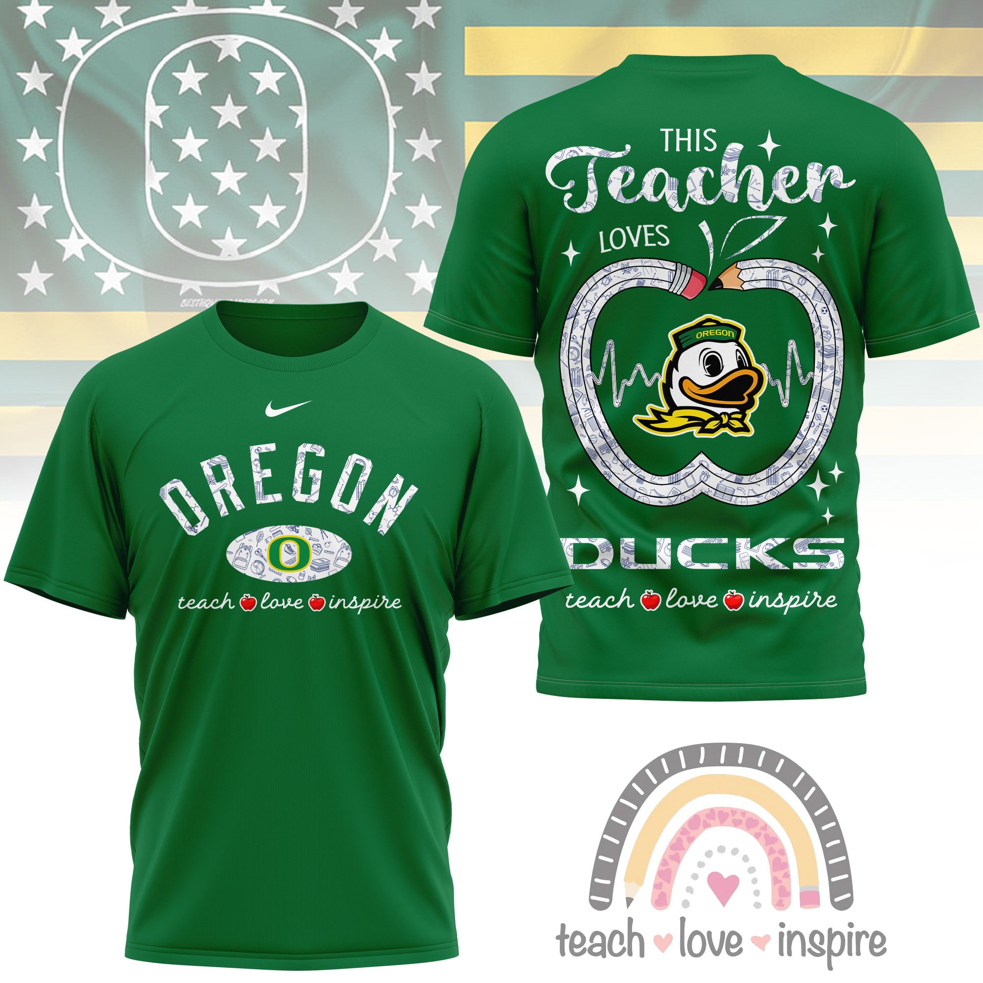 Oregon Ducks | Premium NCAA Teacher Love Inspire 3D T-Shirt - Image 4