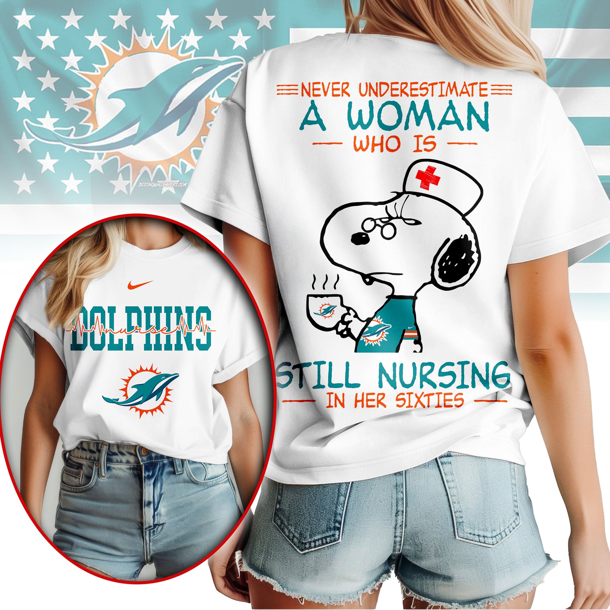 Miami Dolphins | Premium NFL Never Underestimate A Nurse Women Shirt