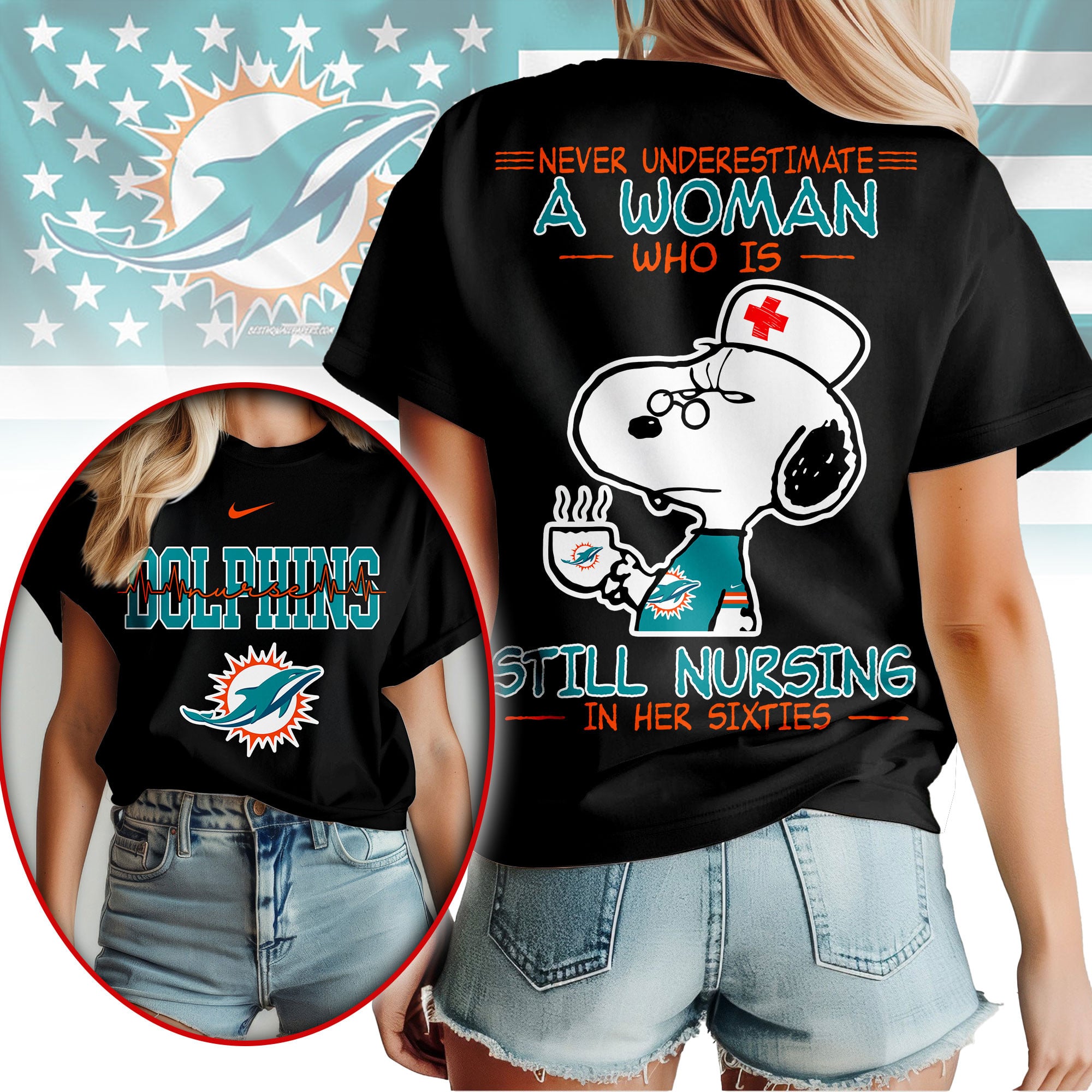 Miami Dolphins | Premium NFL Never Underestimate A Nurse Women Shirt - Image 2
