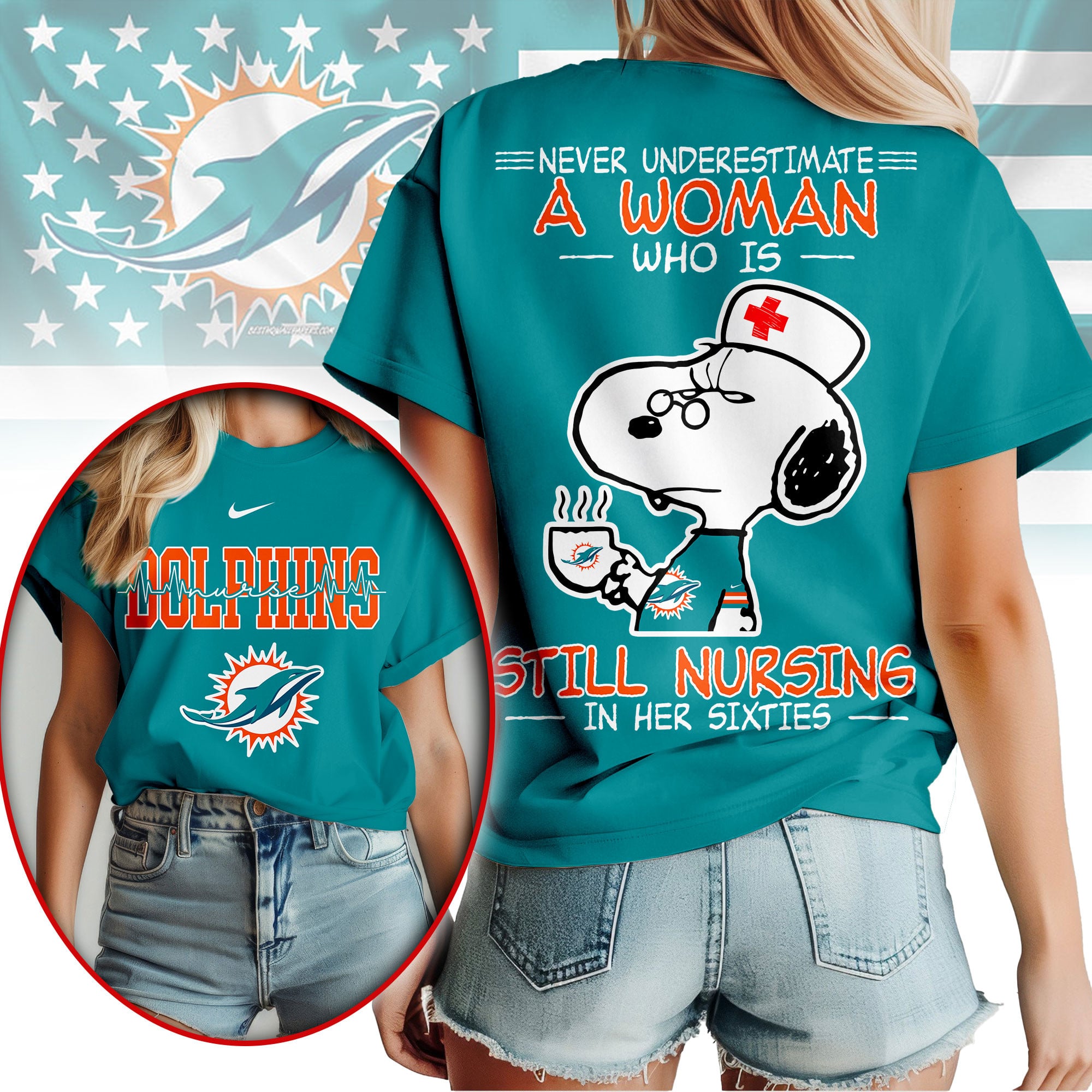 Miami Dolphins | Premium NFL Never Underestimate A Nurse Women Shirt - Image 3