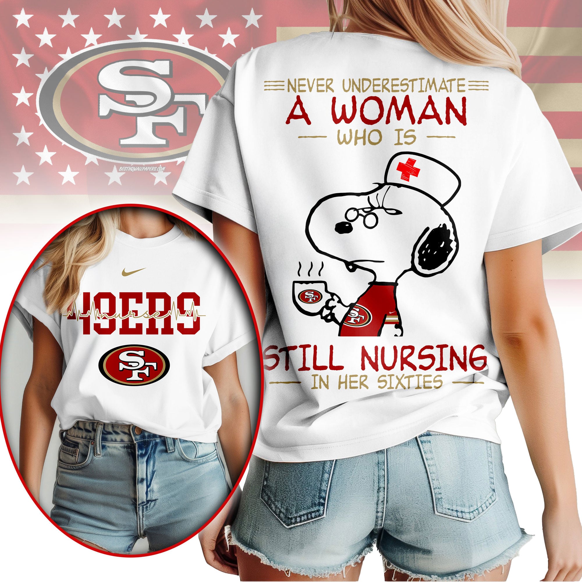 San Francisco 49ers | Premium NFL Never Underestimate A Nurse Women Shirt