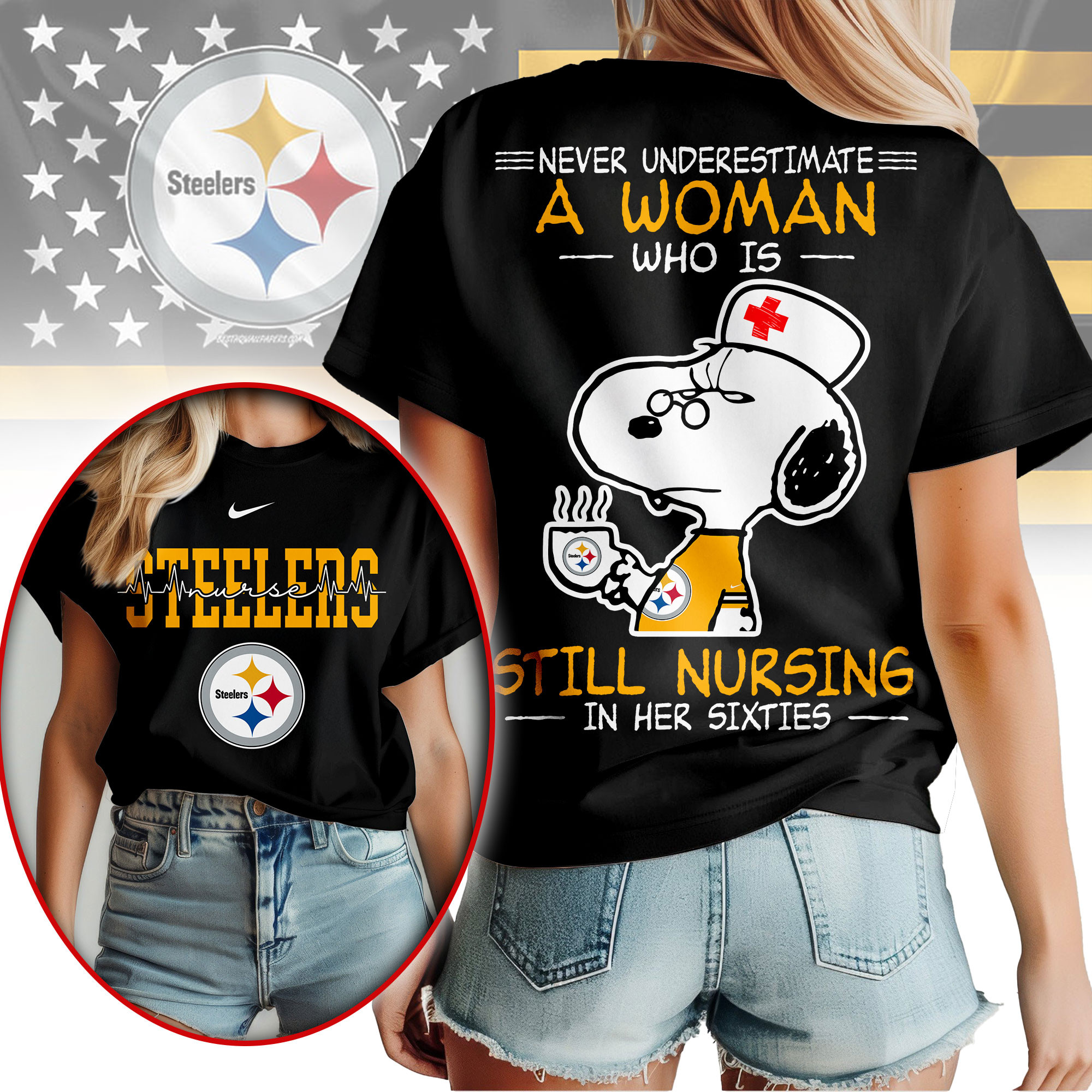Pittsburgh Steelers | Premium NFL Never Underestimate A Nurse Women Shirt - Image 2