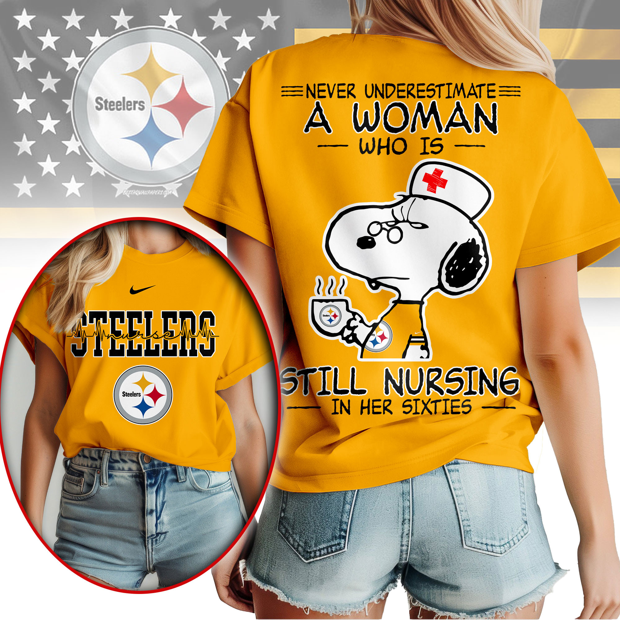 Pittsburgh Steelers | Premium NFL Never Underestimate A Nurse Women Shirt - Image 3