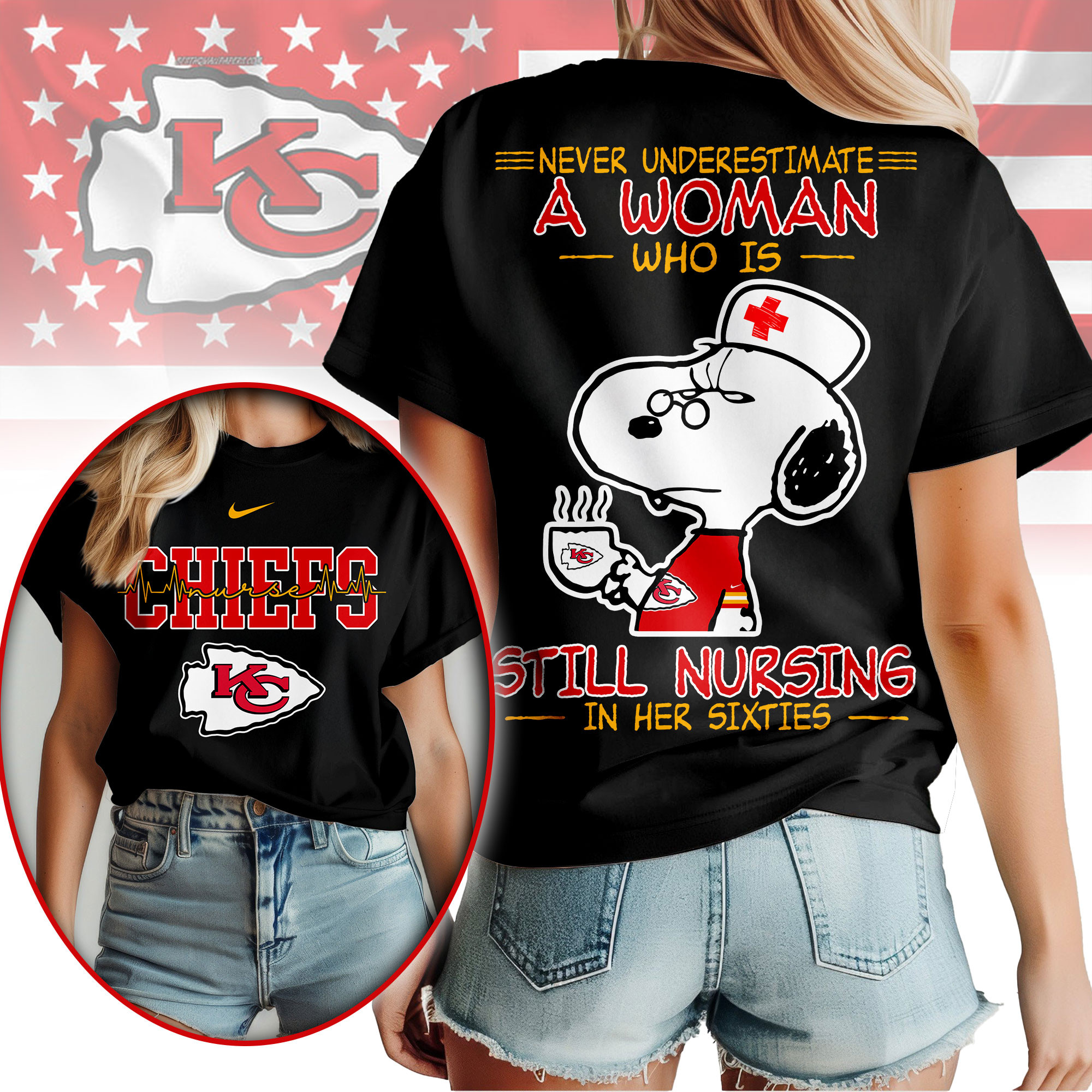 Kansas City Chiefs | Premium NFL Never Underestimate A Nurse Women Shirt - Image 2