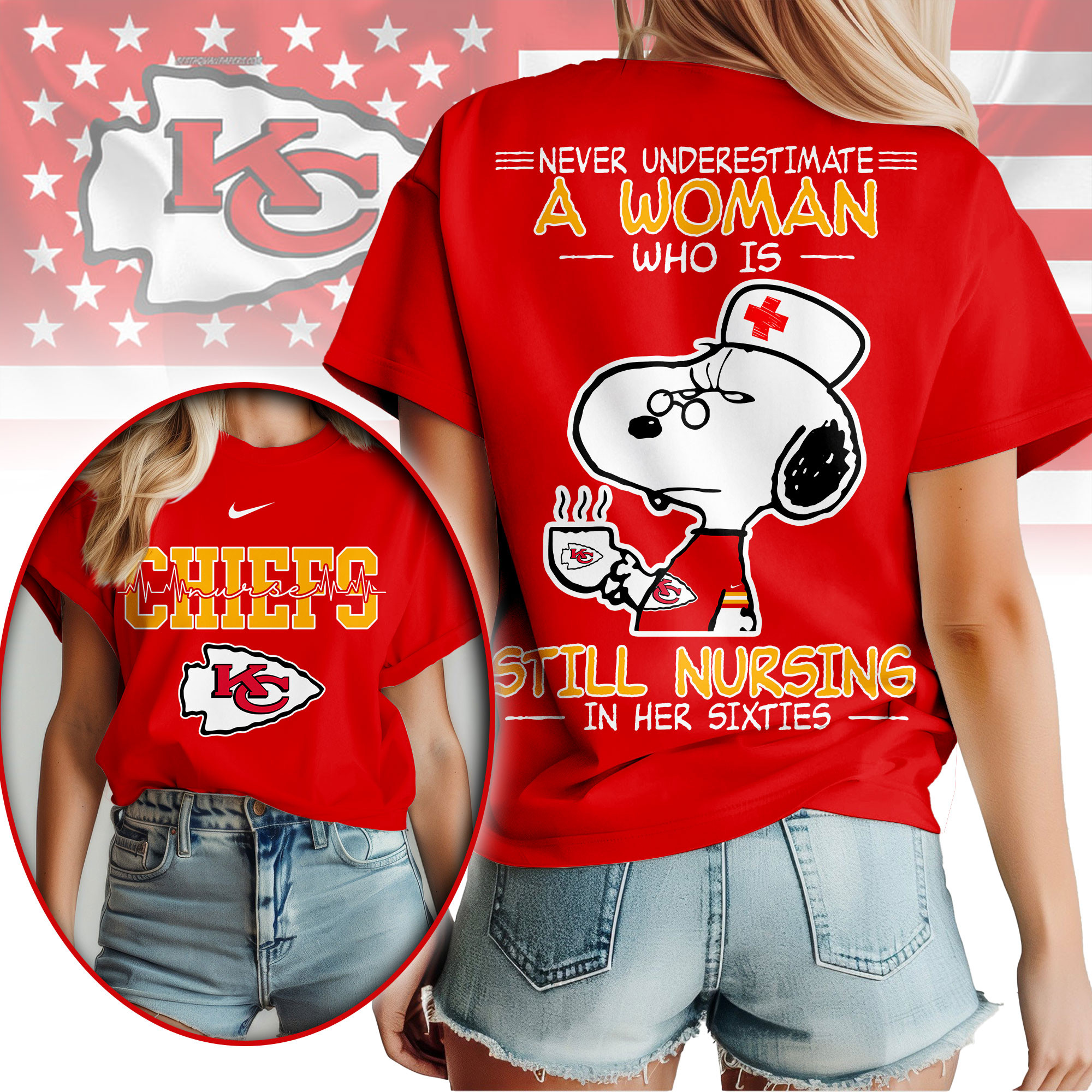 Kansas City Chiefs | Premium NFL Never Underestimate A Nurse Women Shirt - Image 3
