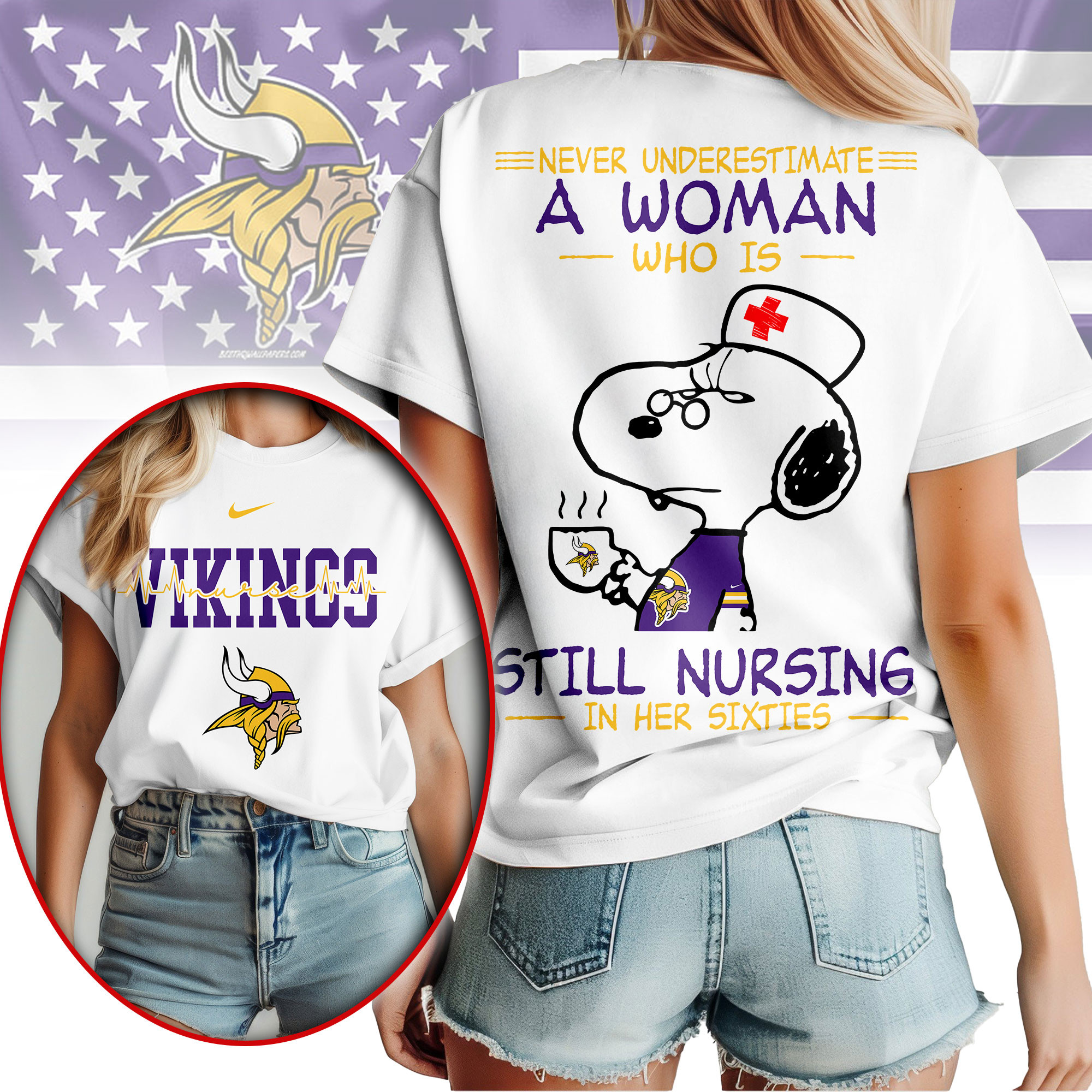 Minnesota Vikings | Premium NFL Never Underestimate A Nurse Women Shirt