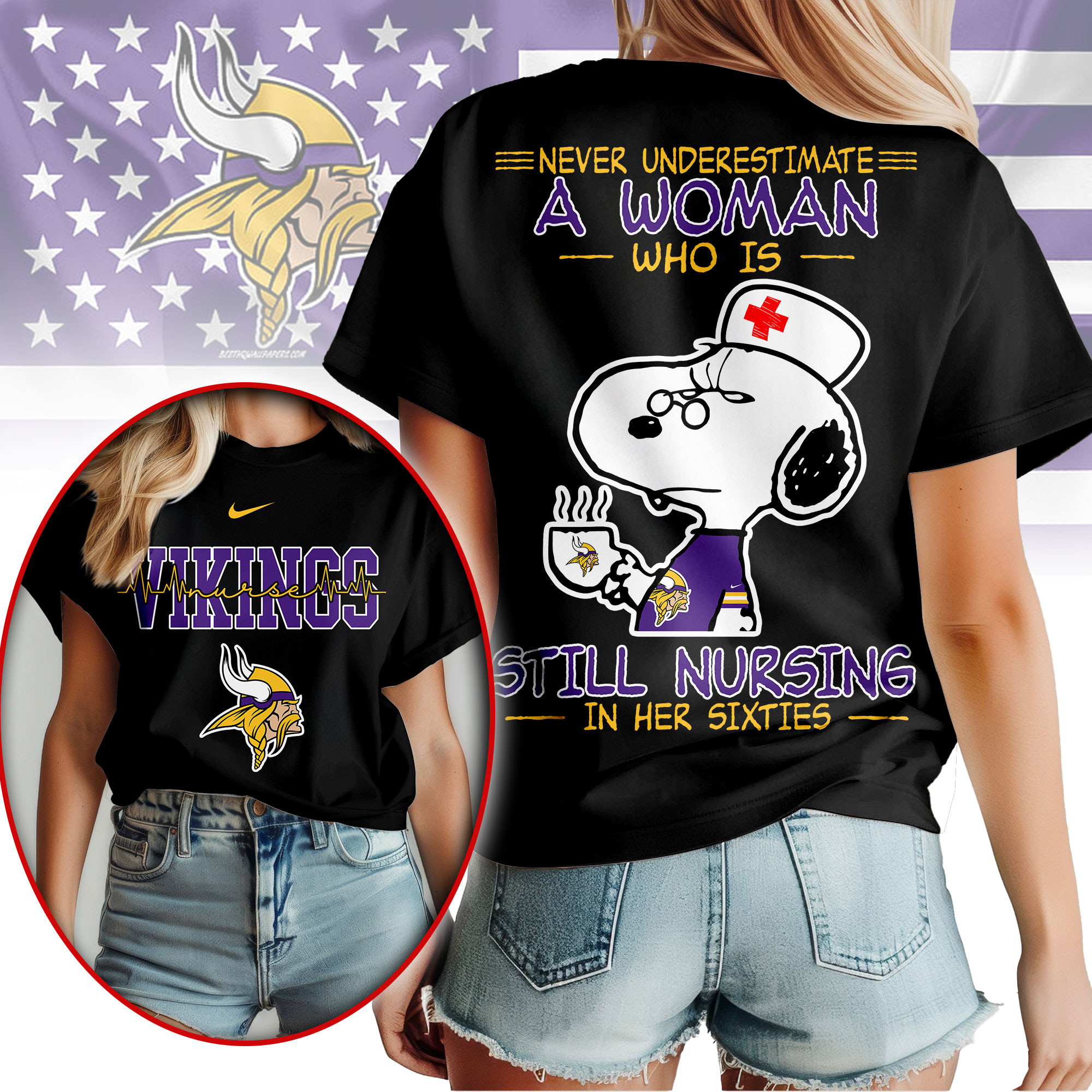 Minnesota Vikings | Premium NFL Never Underestimate A Nurse Women Shirt - Image 2