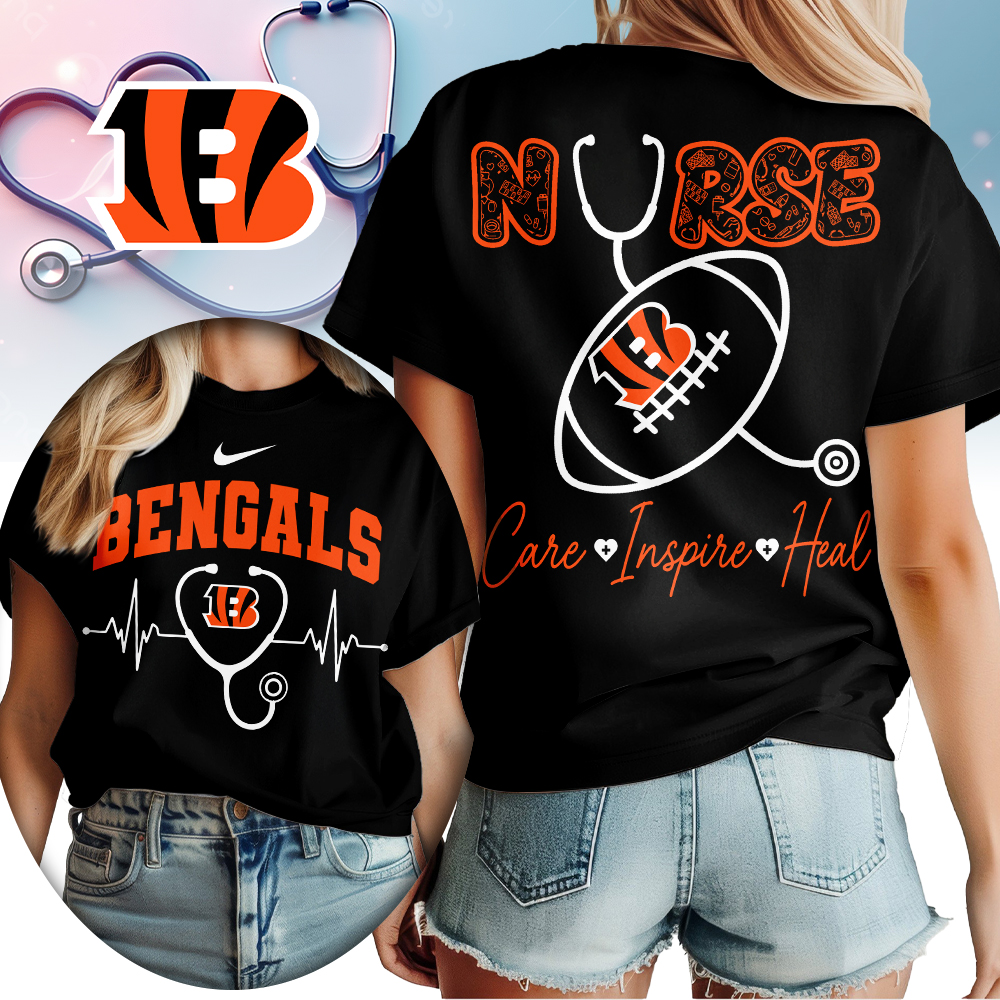 Cincinnati Bengals | Premium NFL Nurse Care Inspire Heal Women Shirt - Image 2