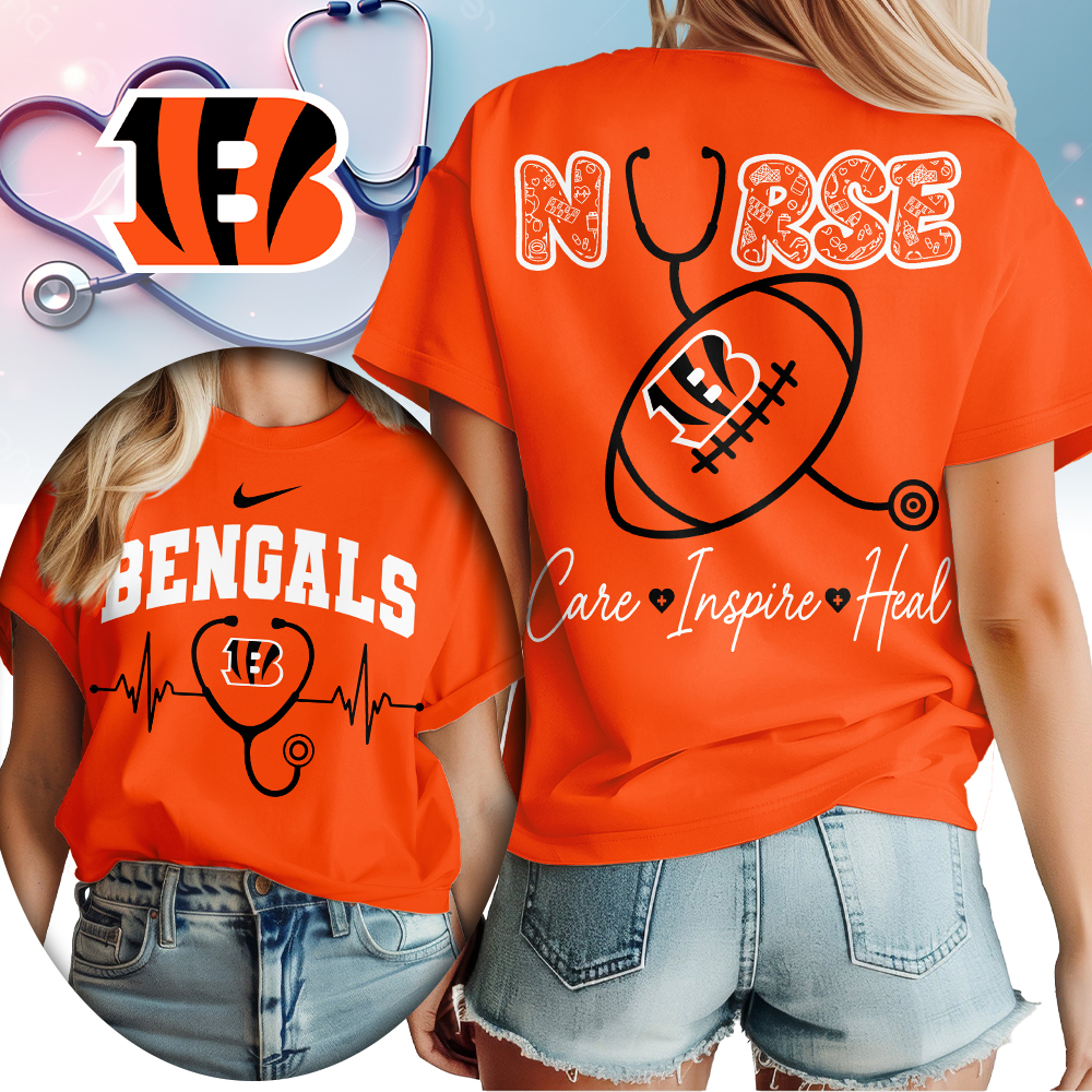 Cincinnati Bengals | Premium NFL Nurse Care Inspire Heal Women Shirt - Image 3