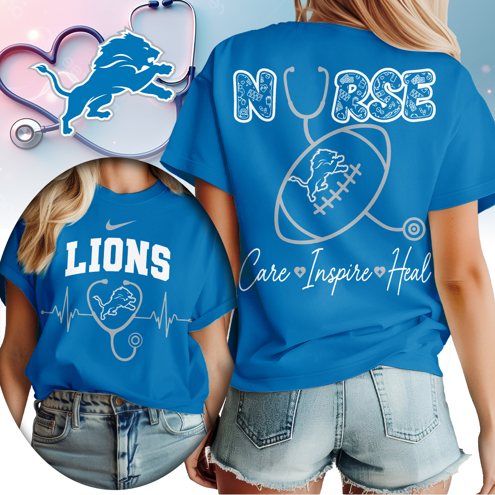 Detroit Lions | Premium NFL Nurse Care Inspire Heal Women Shirt - Image 3