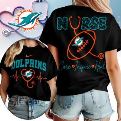 Alternative view of Miami Dolphins | Premium NFL Nurse Care Inspire Heal Women Shirt