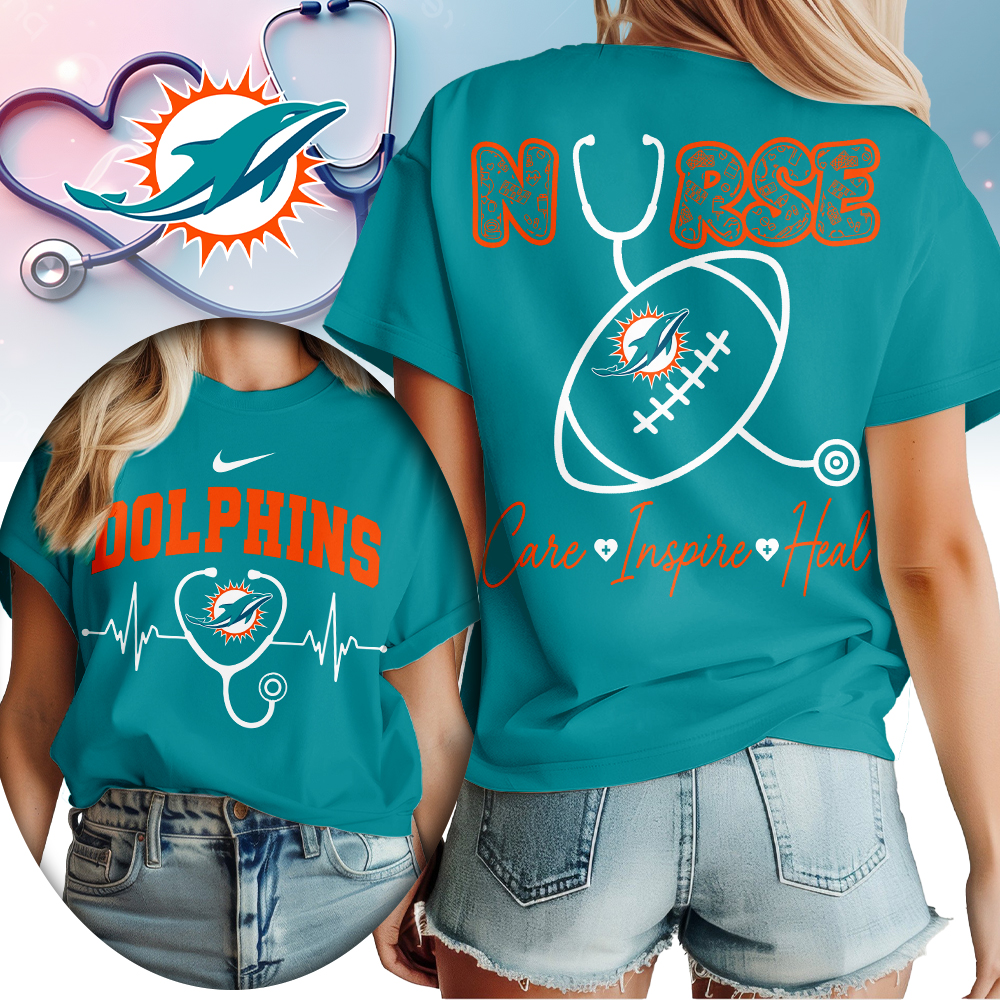 Miami Dolphins | Premium NFL Nurse Care Inspire Heal Women Shirt - Image 3