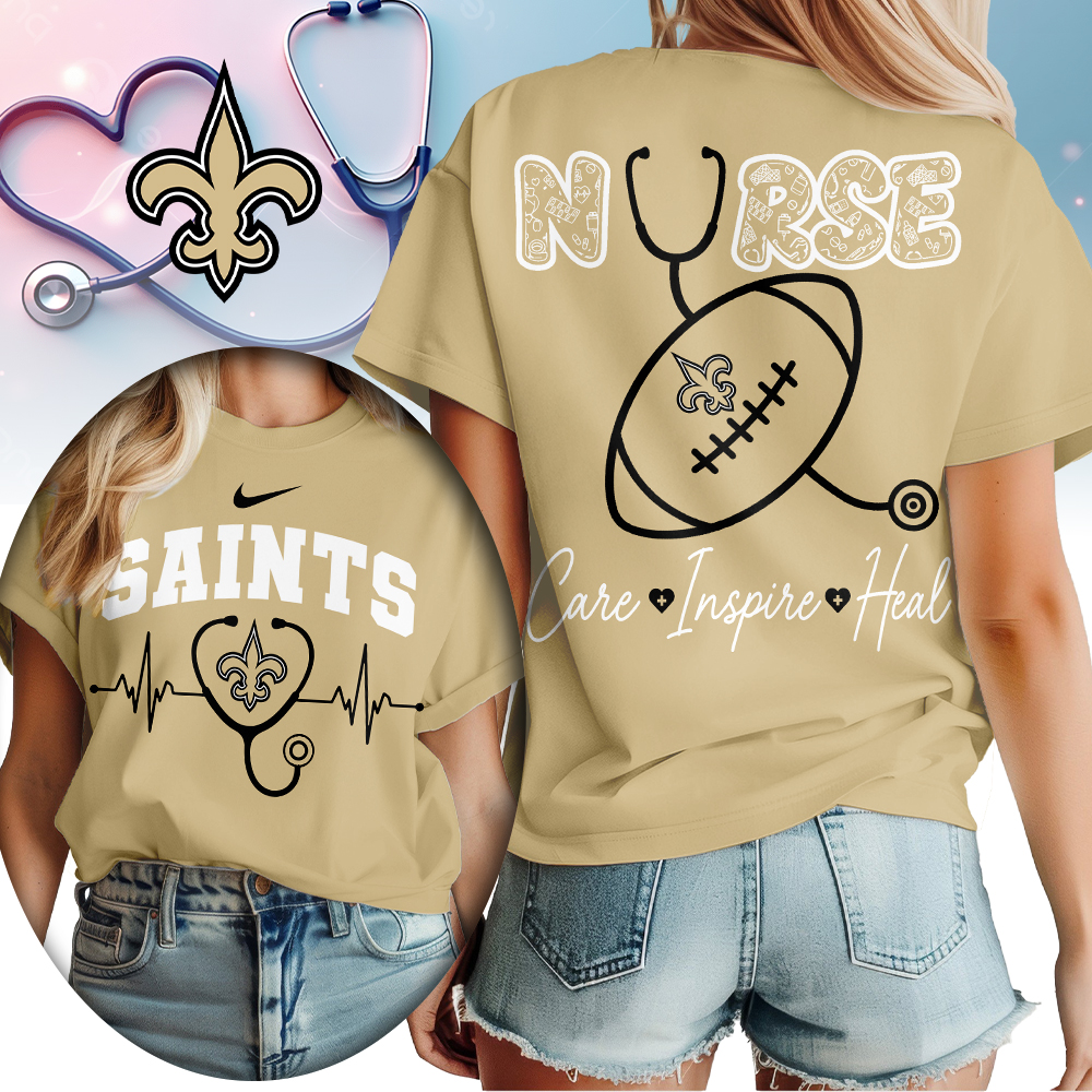 New Orleans Saints | Premium NFL Nurse Care Inspire Heal Women Shirt - Image 3