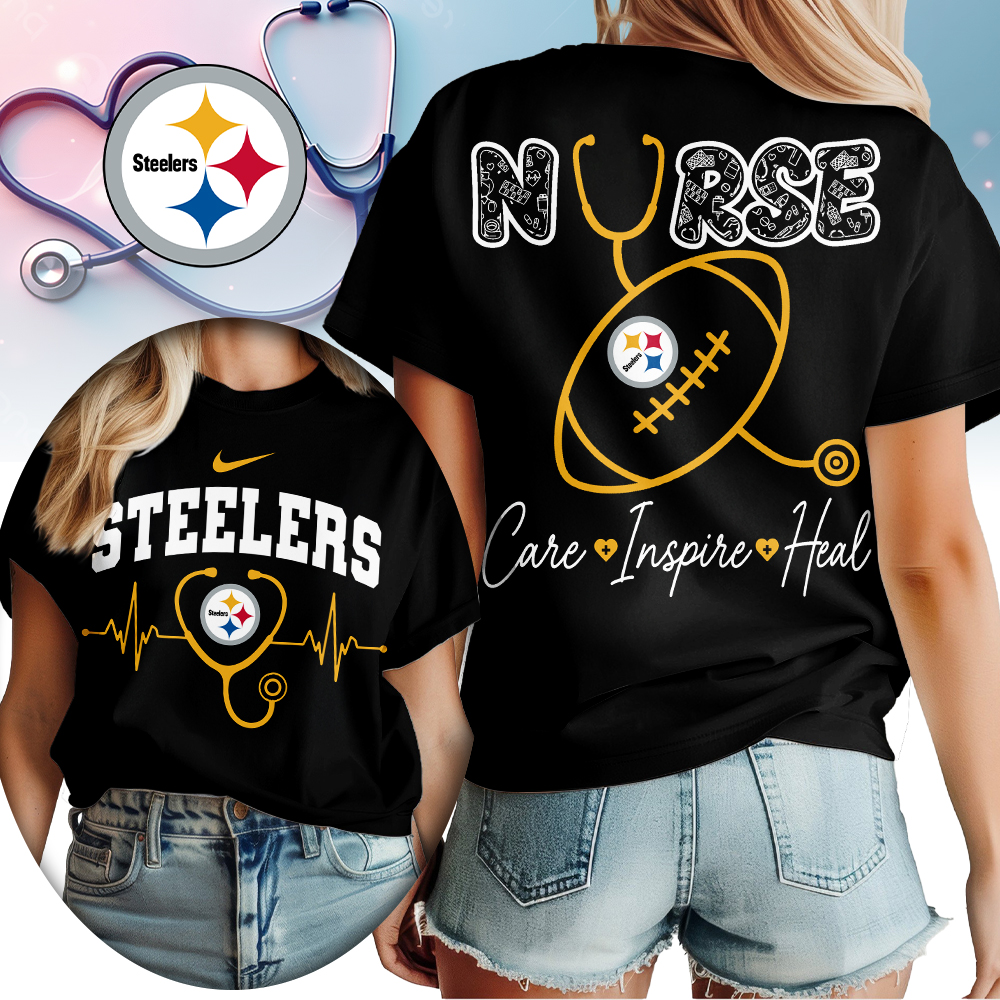 Pittsburgh Steelers | Premium NFL Nurse Care Inspire Heal Women Shirt - Image 2