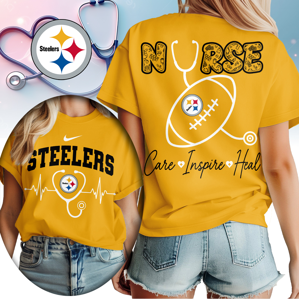 Pittsburgh Steelers | Premium NFL Nurse Care Inspire Heal Women Shirt - Image 3