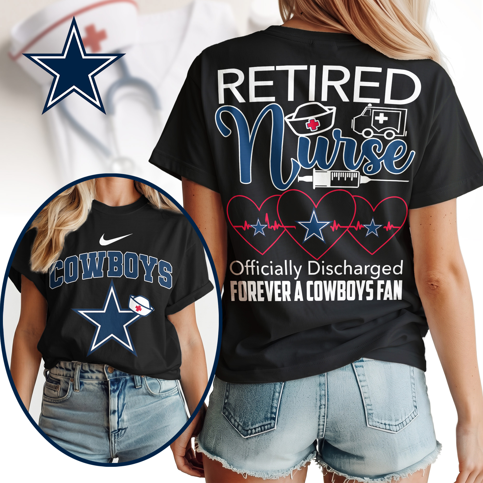 Dallas Cowboys | Premium NFL Retired Nurse Officially Discharged Women Shirt - Image 2