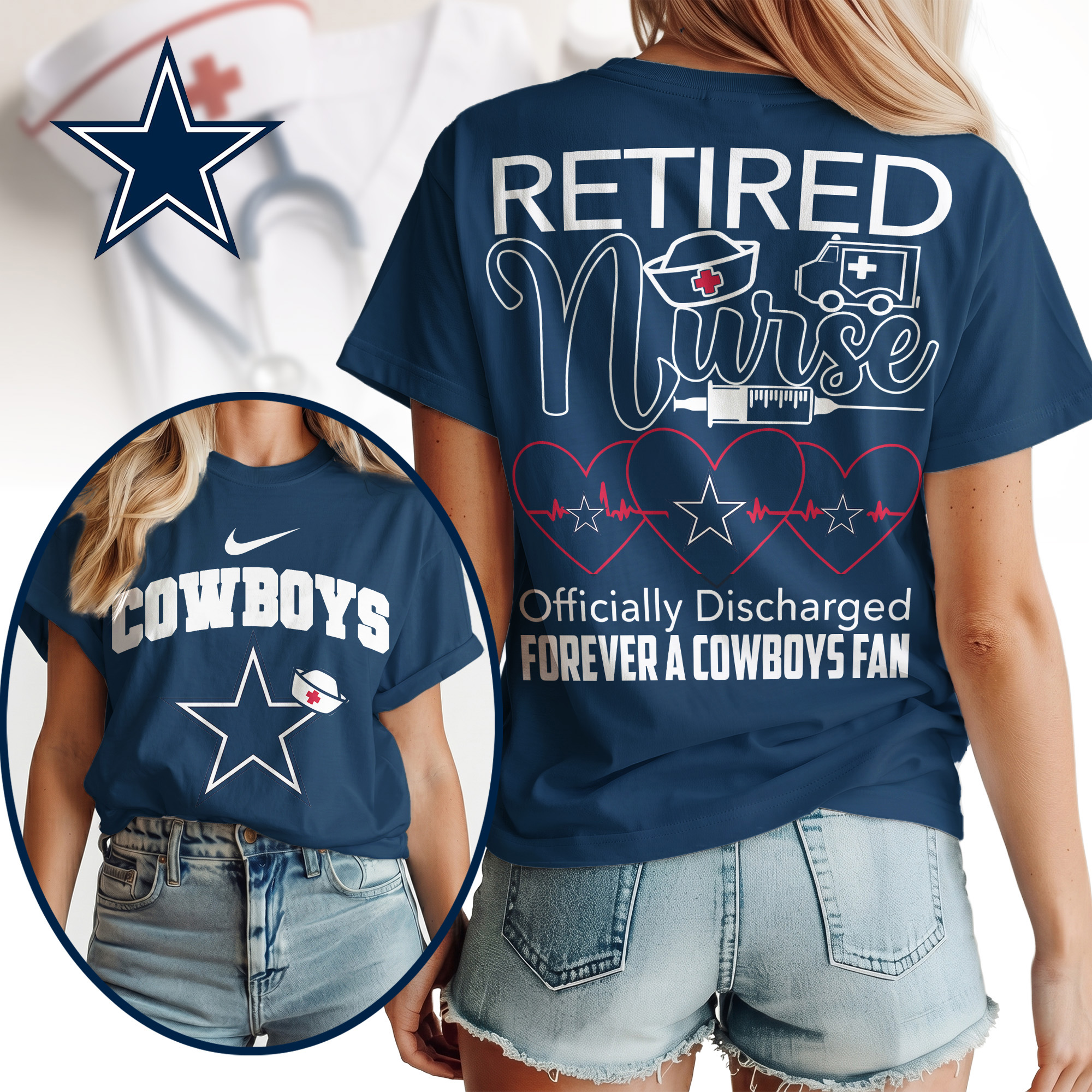 Dallas Cowboys | Premium NFL Retired Nurse Officially Discharged Women Shirt - Image 3