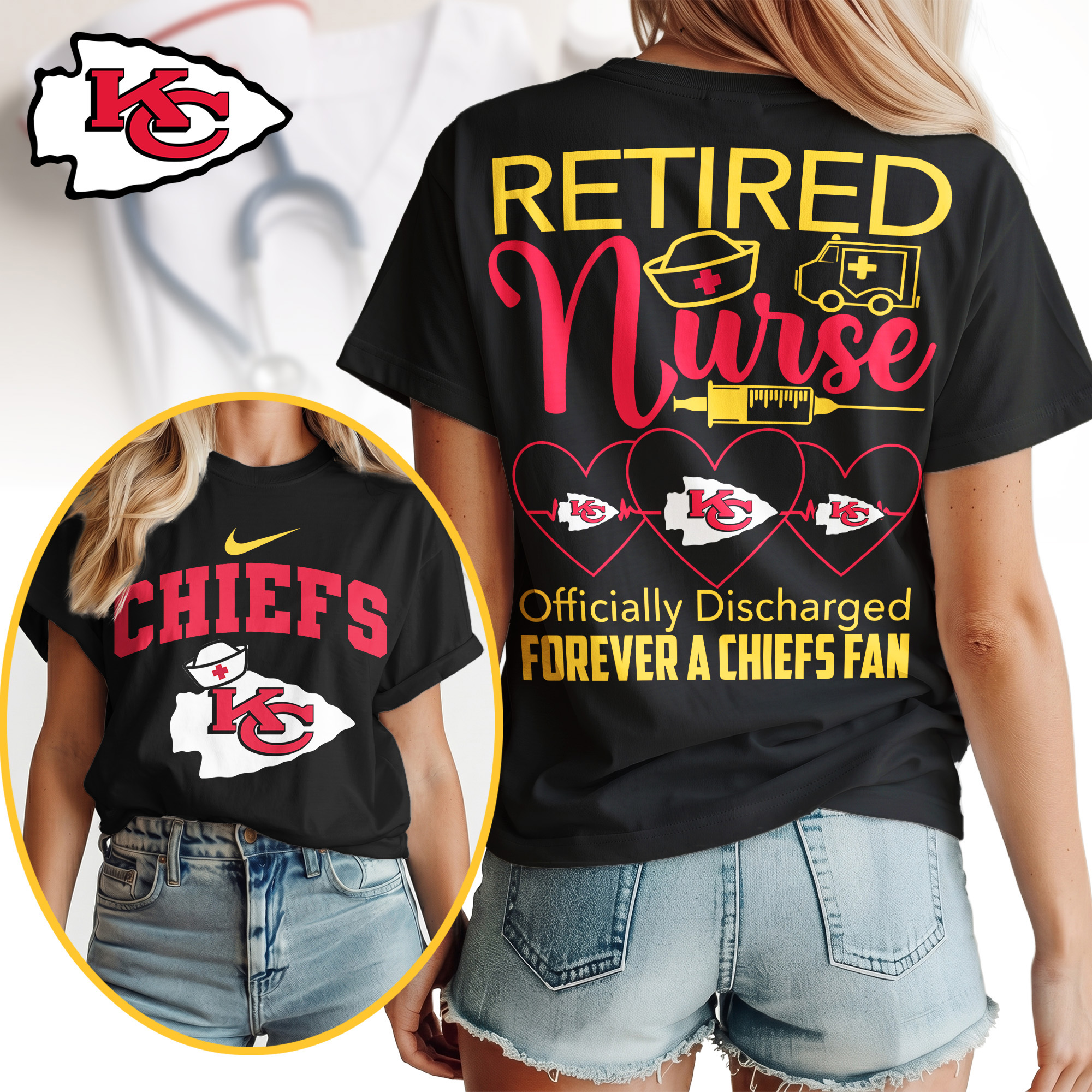 Kansas City Chiefs | Premium NFL Retired Nurse Officially Discharged Women Shirt - Image 2