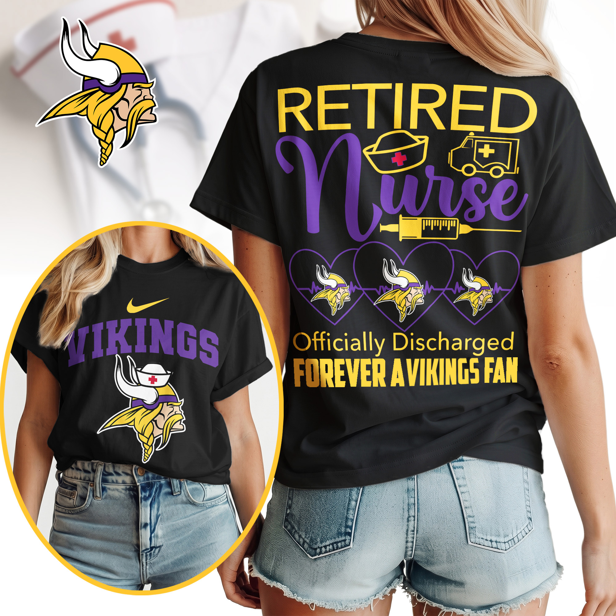 Minnesota Vikings | Premium NFL Retired Nurse Officially Discharged Women Shirt - Image 2