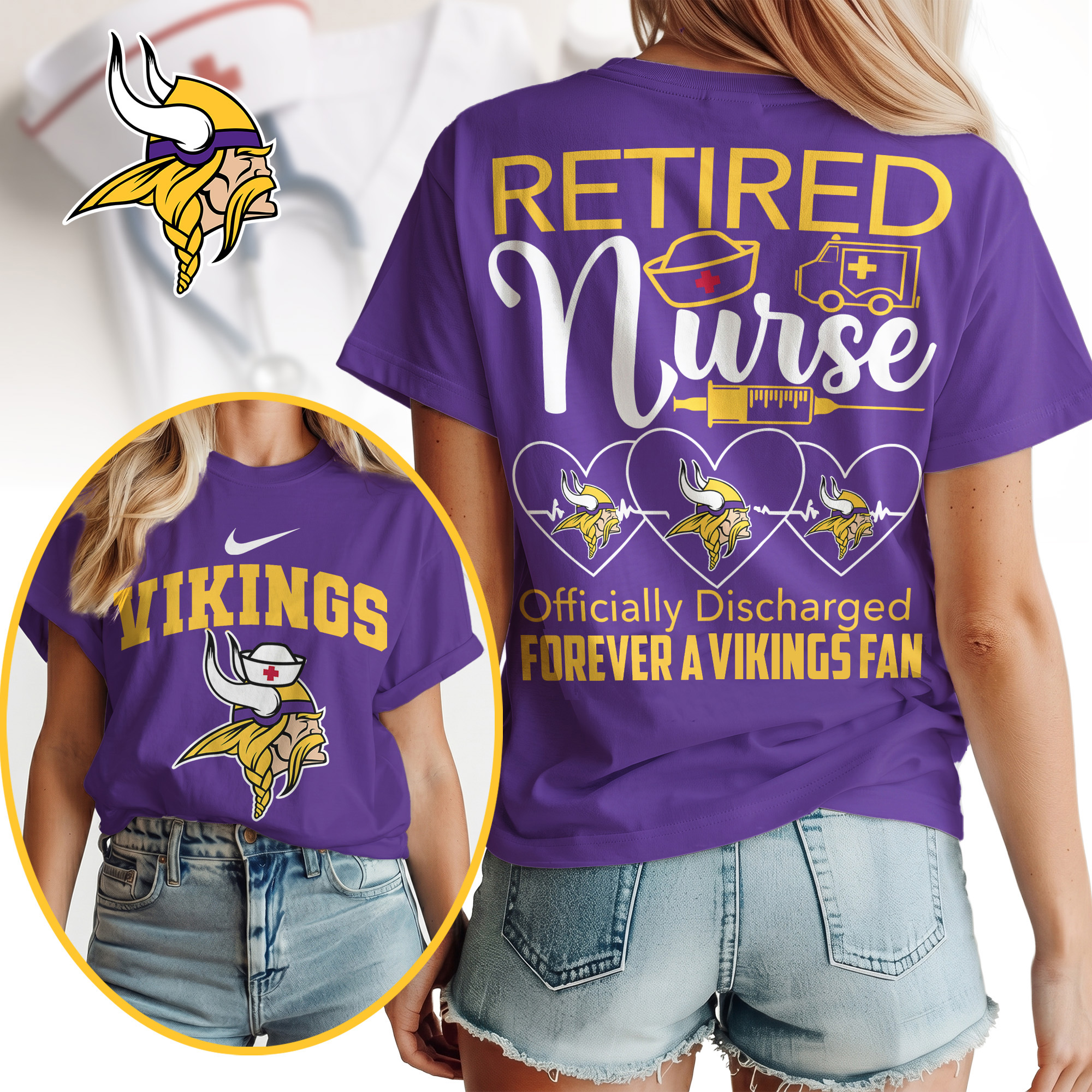 Minnesota Vikings | Premium NFL Retired Nurse Officially Discharged Women Shirt - Image 3