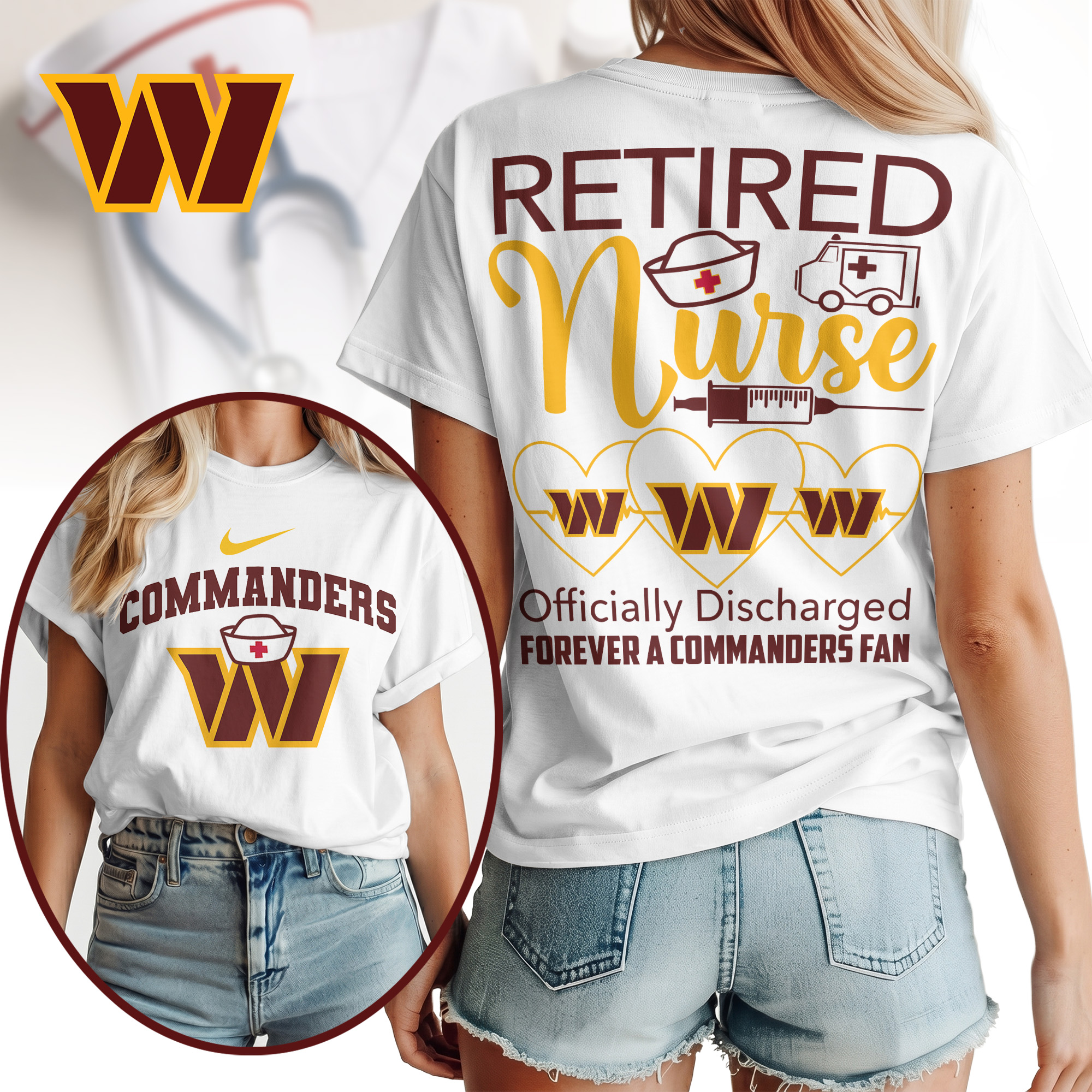 Washington Commanders | Premium NFL Retired Nurse Officially Discharged Women Shirt