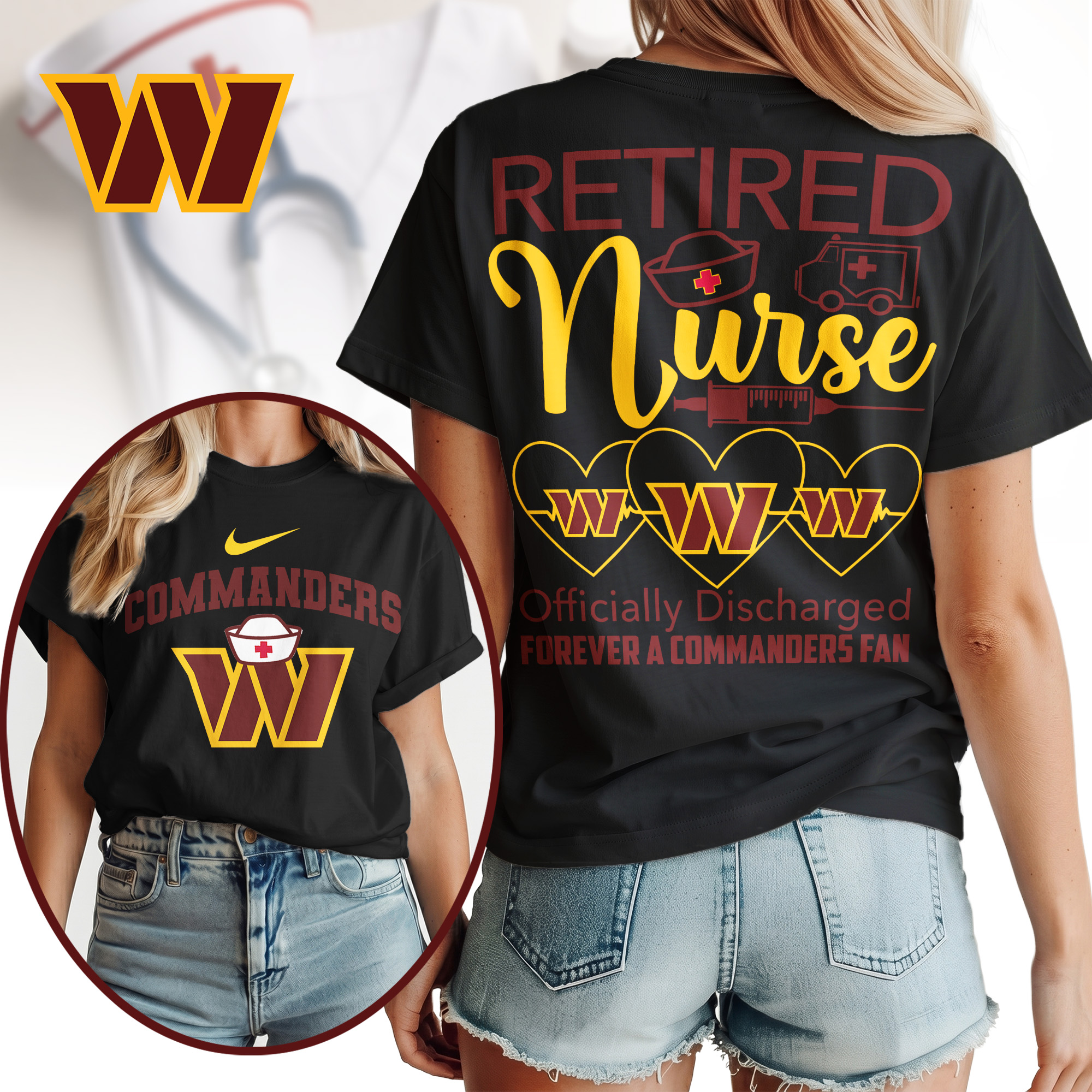 Washington Commanders | Premium NFL Retired Nurse Officially Discharged Women Shirt - Image 2