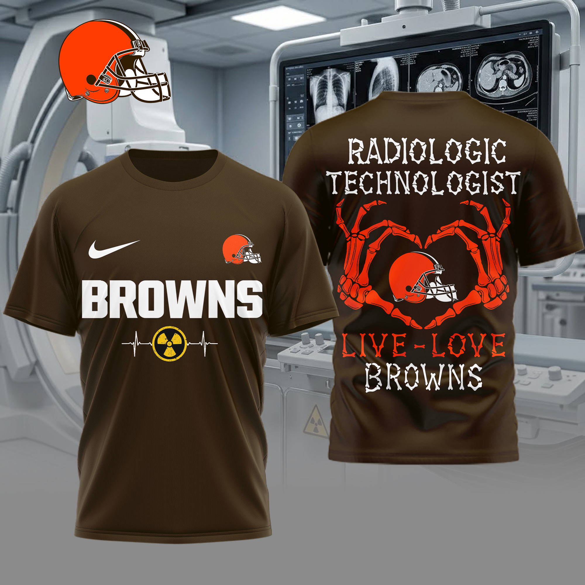 Cleveland Browns | Premium NFL Radiology Technologist Game Day 3D Shirt - Image 3