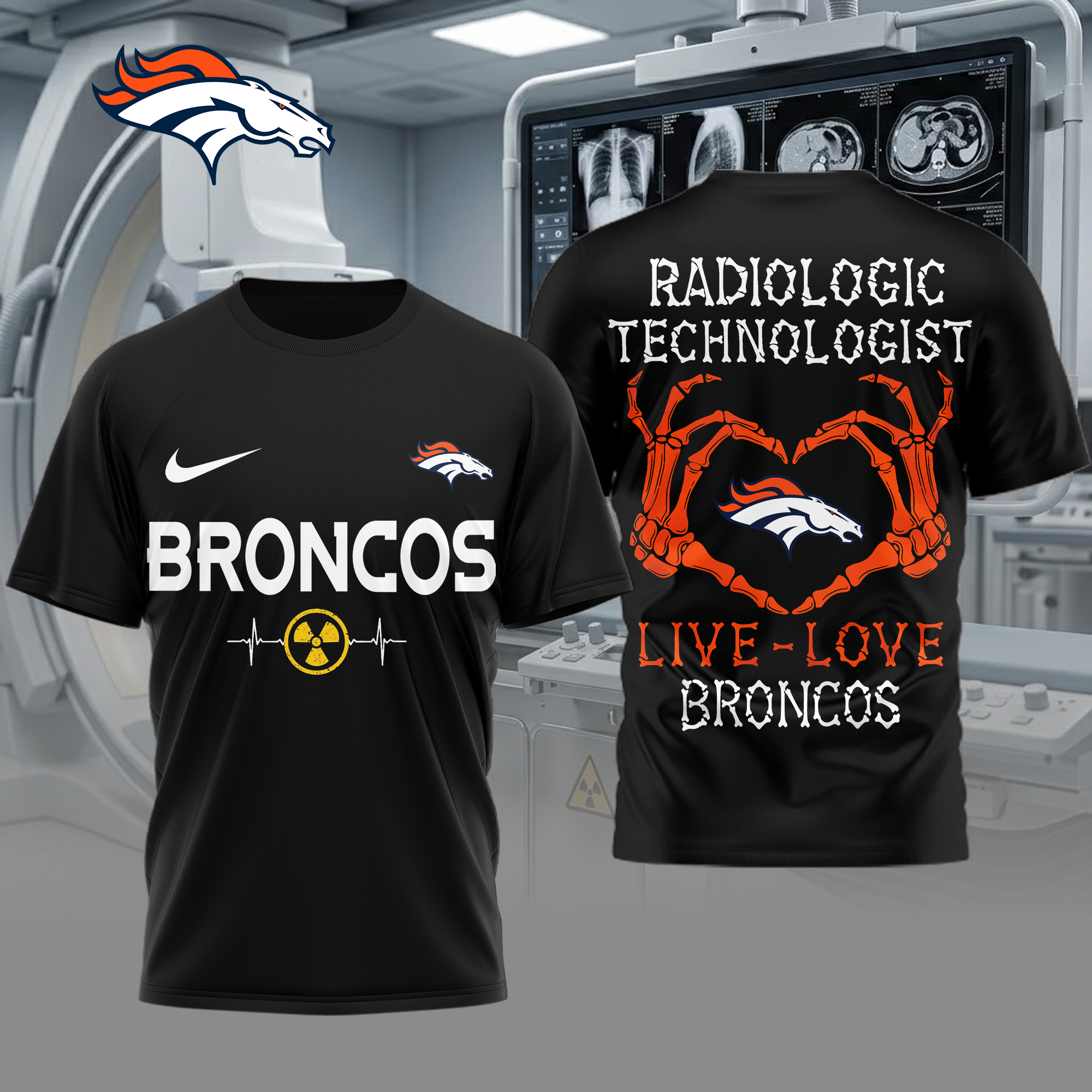 Denver Broncos | Premium NFL Radiology Technologist Game Day 3D Shirt - Image 2