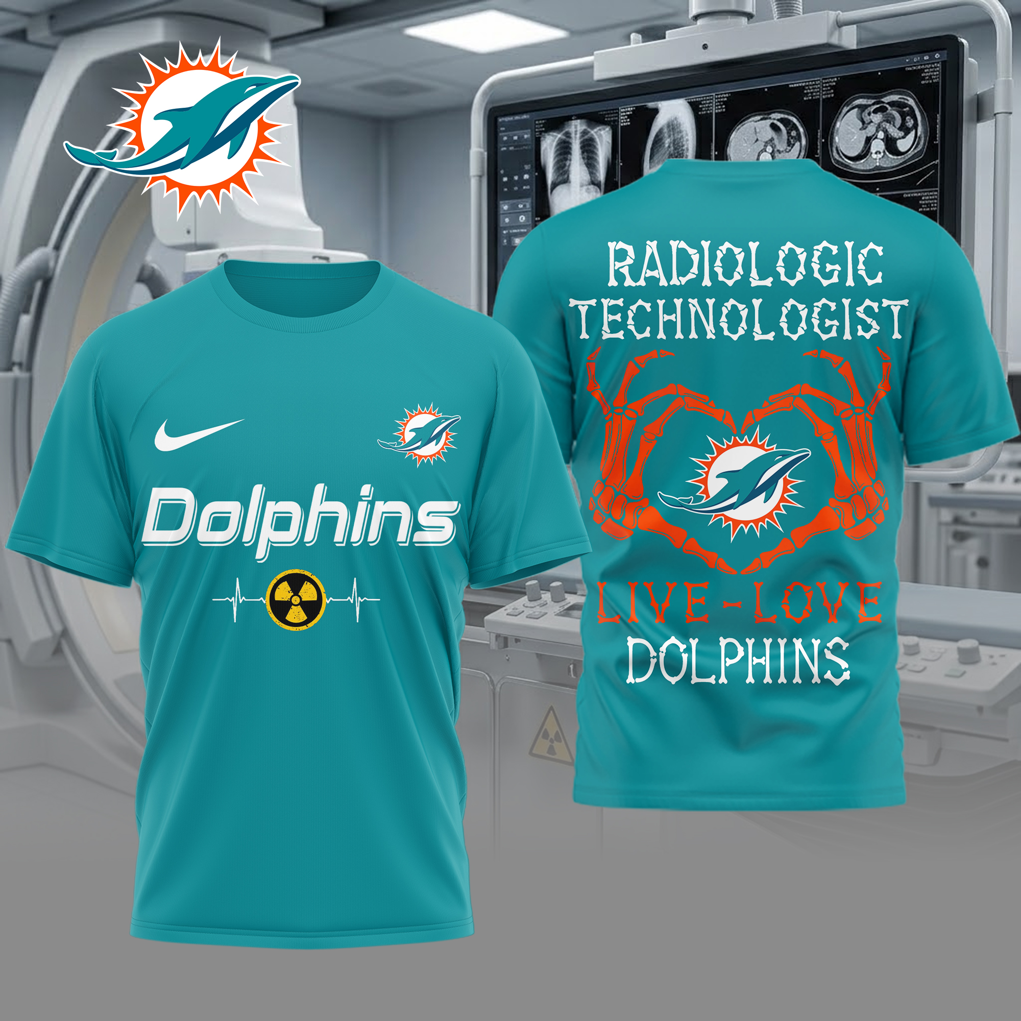 Miami Dolphins | Premium NFL Radiology Technologist Game Day 3D Shirt - Image 3